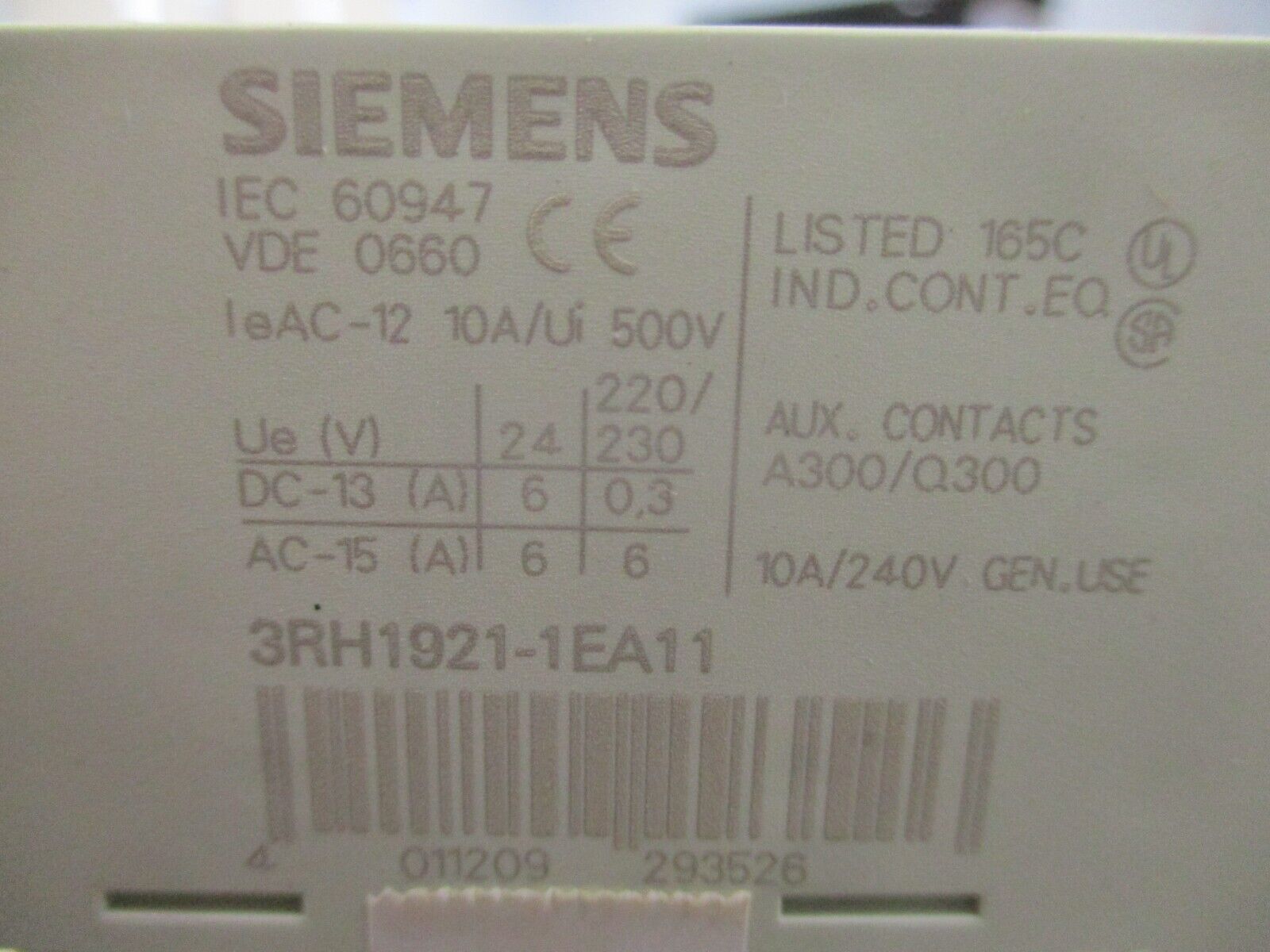 Siemens Aux Contact 3RH1921-1EA11 1NO 1NC *Lot of 2* New Surplus