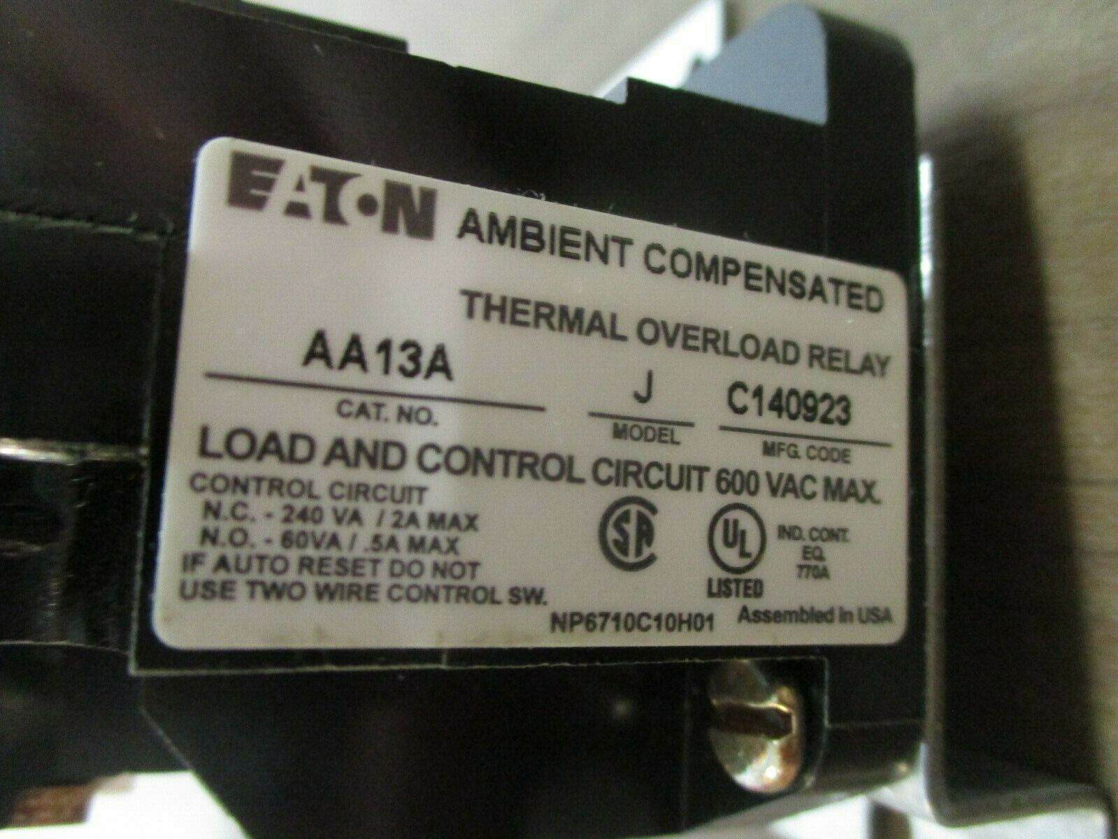 Eaton Overload Relay AA13A 3P Size 1 New Surplus