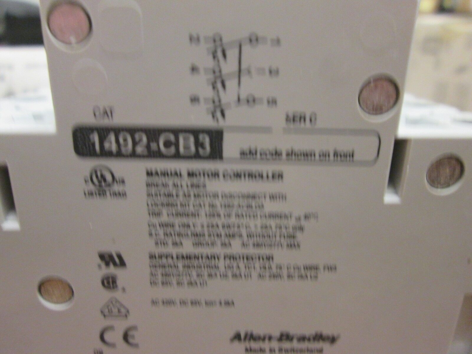 Allen Bradley Manual Motor Controller 1492-CB3G080 8A 3P New Surplus