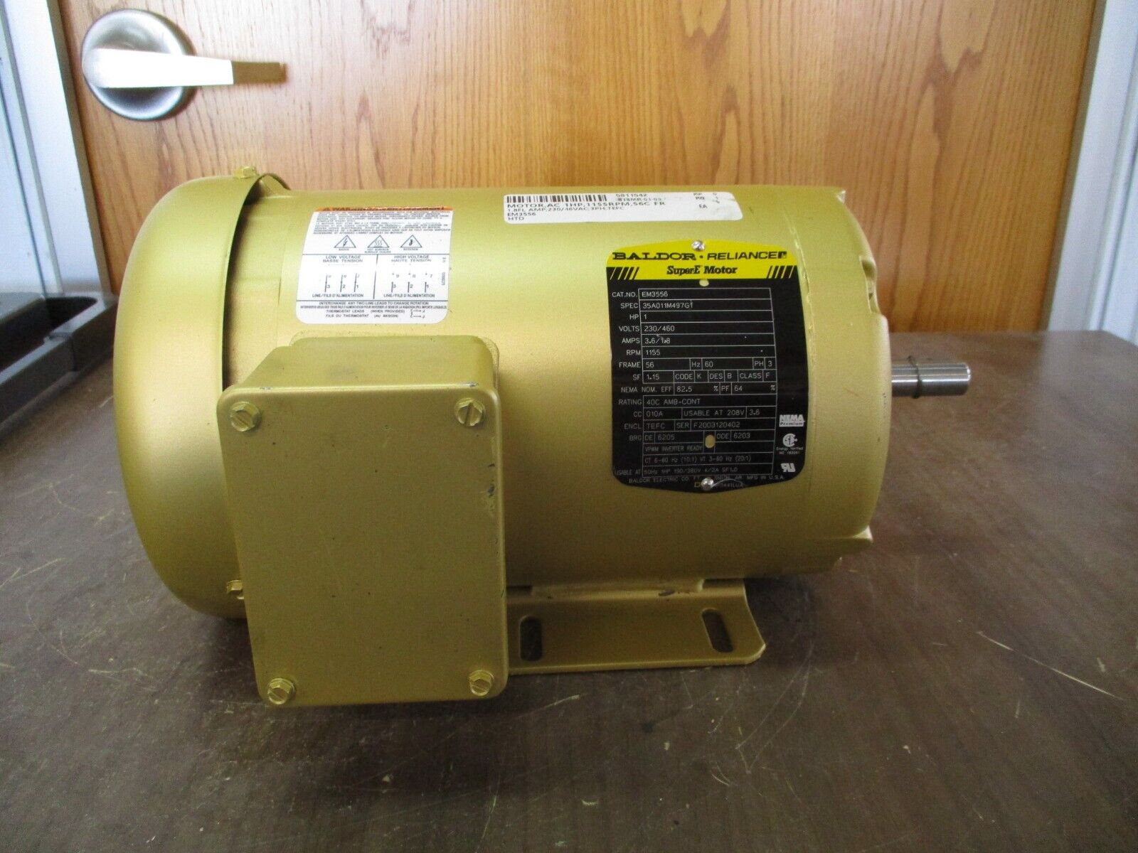 Baldor Motor EM3556 1HP 1200RPM 230/460V 3.6/1.8A 3Ph 60Hz New Surplus