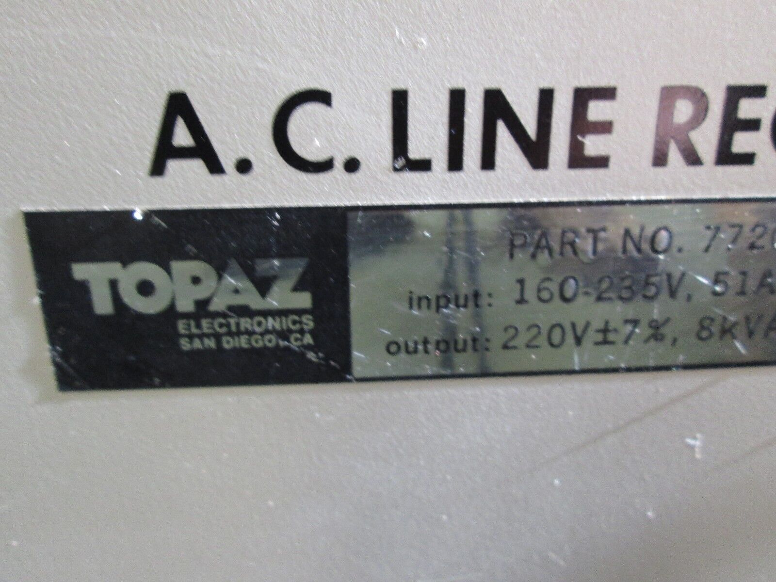 Topaz AC Line Regulator 77208 8KVA Used