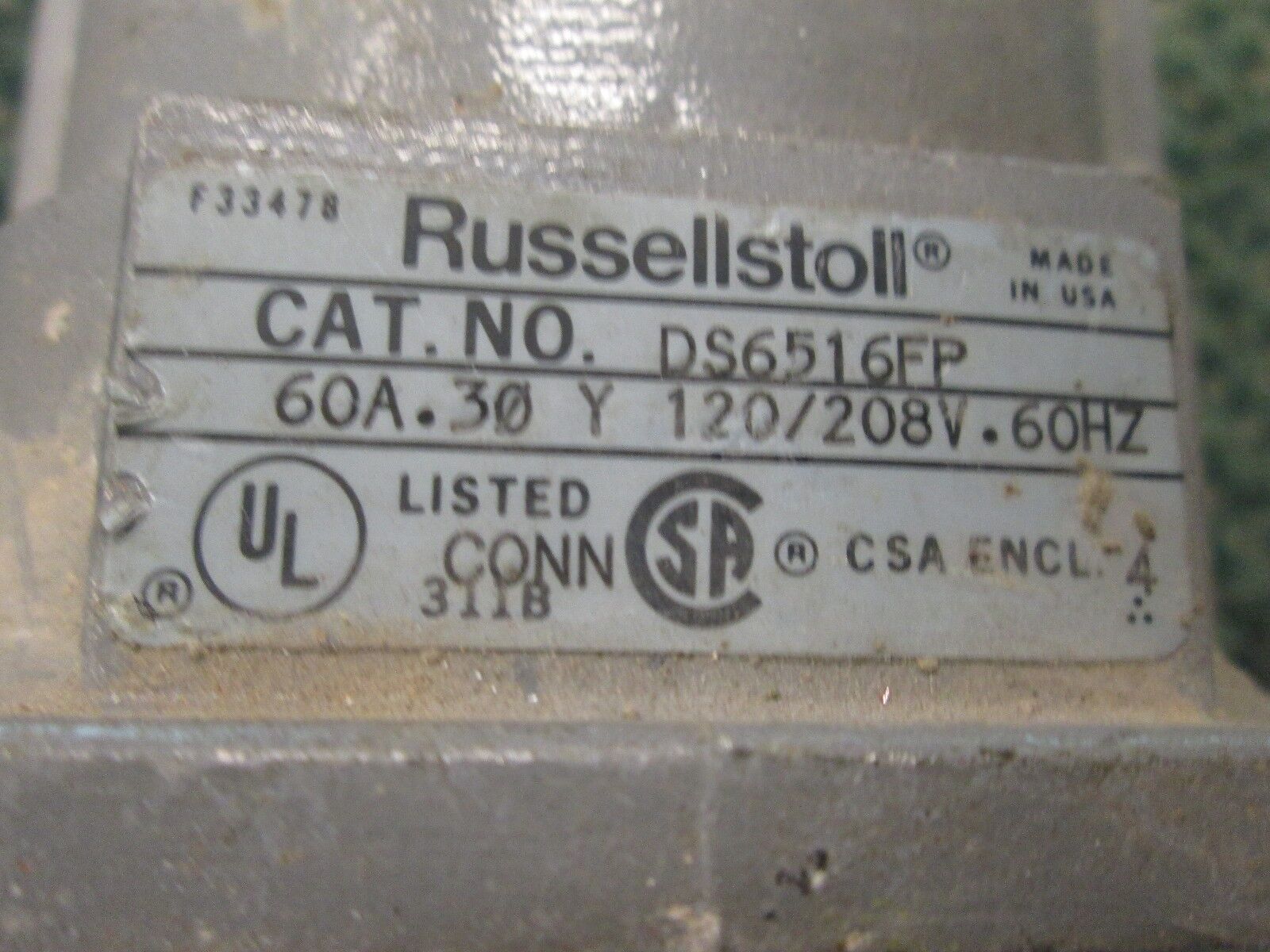 Russellstoll Receptacle DS6516FP 60A 120/208V 3Ph 5W Used