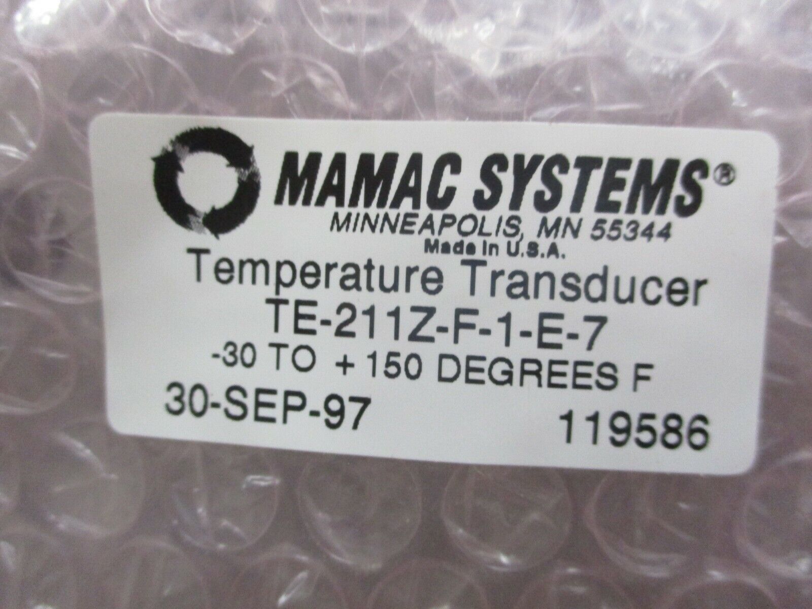 MAMAC Systems Temperature Transducer TE-211Z-F-1-E-7 -30 to 150°F New Surplus