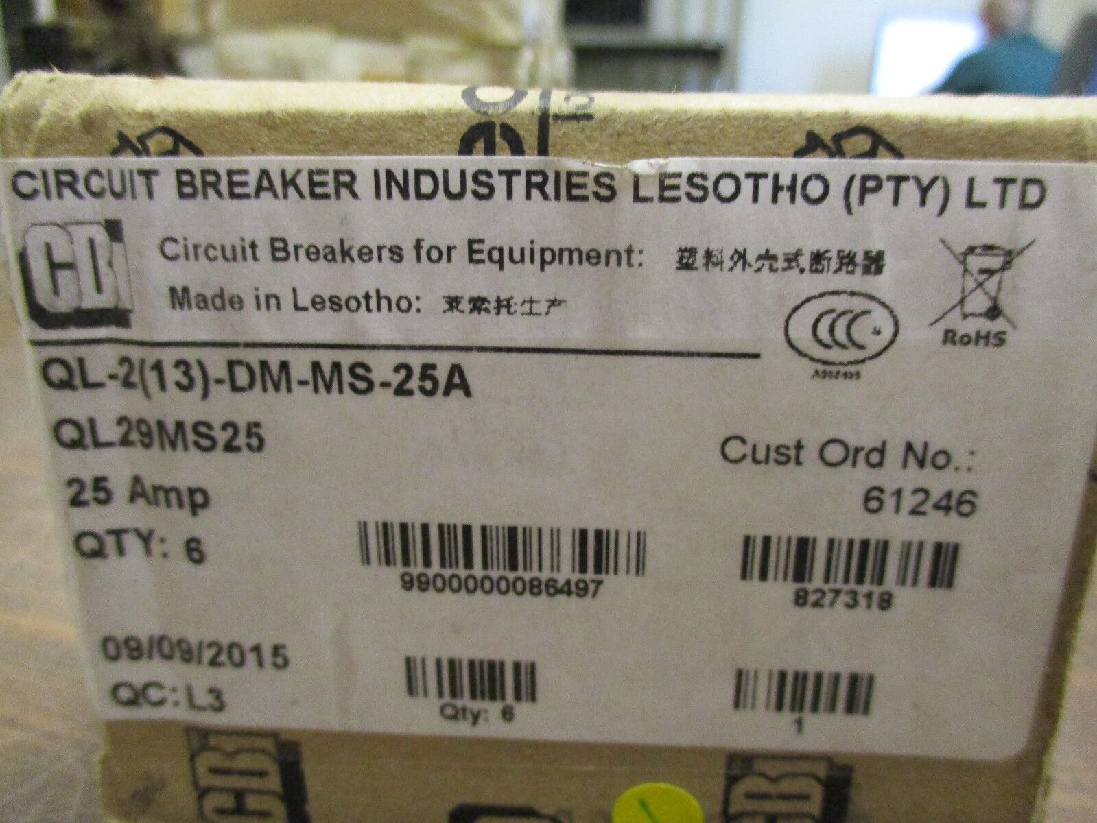 Circuit Breaker Industries Miniature Circuit Breaker QL29MS25 25A , *Box of 6*