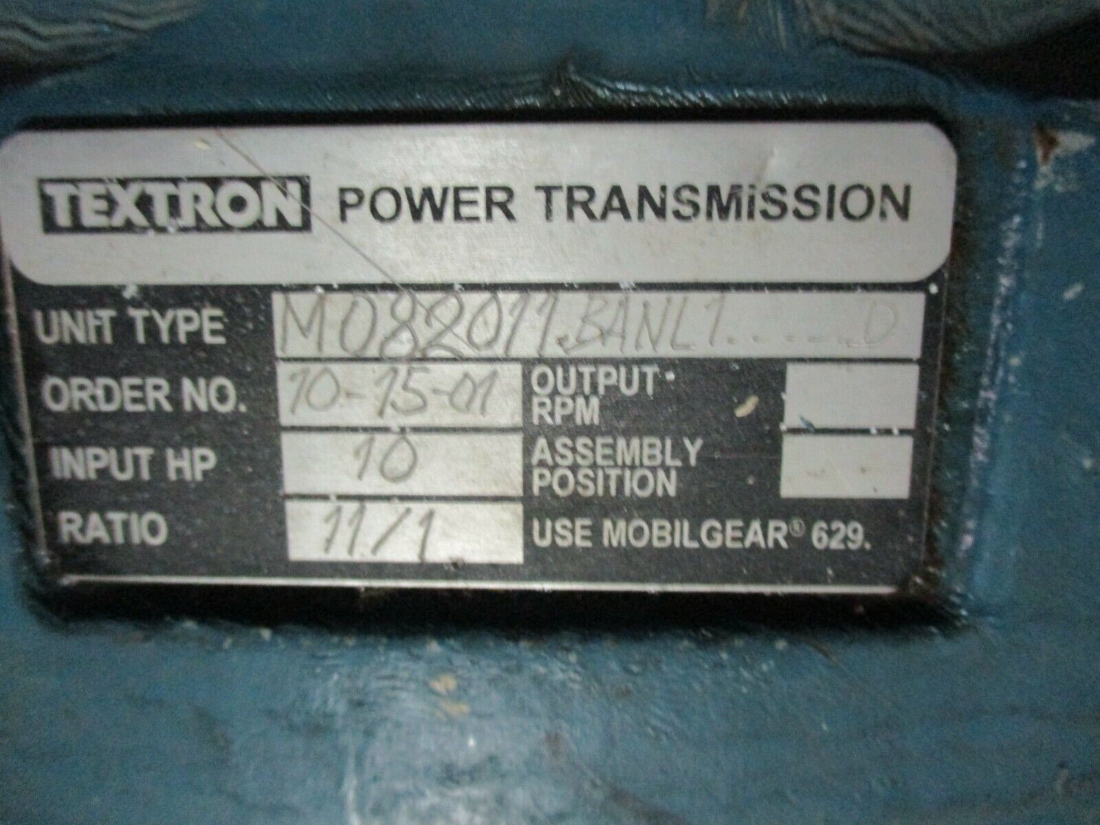 Baldor/Textron Gearmotor IDXM7570T/M082011.BANL1-----D 11:1 Ratio 10HP Used