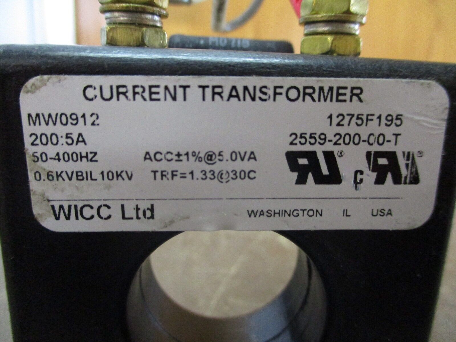 WICC Current Transformer MW0912 Ratio 200:5A 600V 50-400Hz 10kV BIL Used