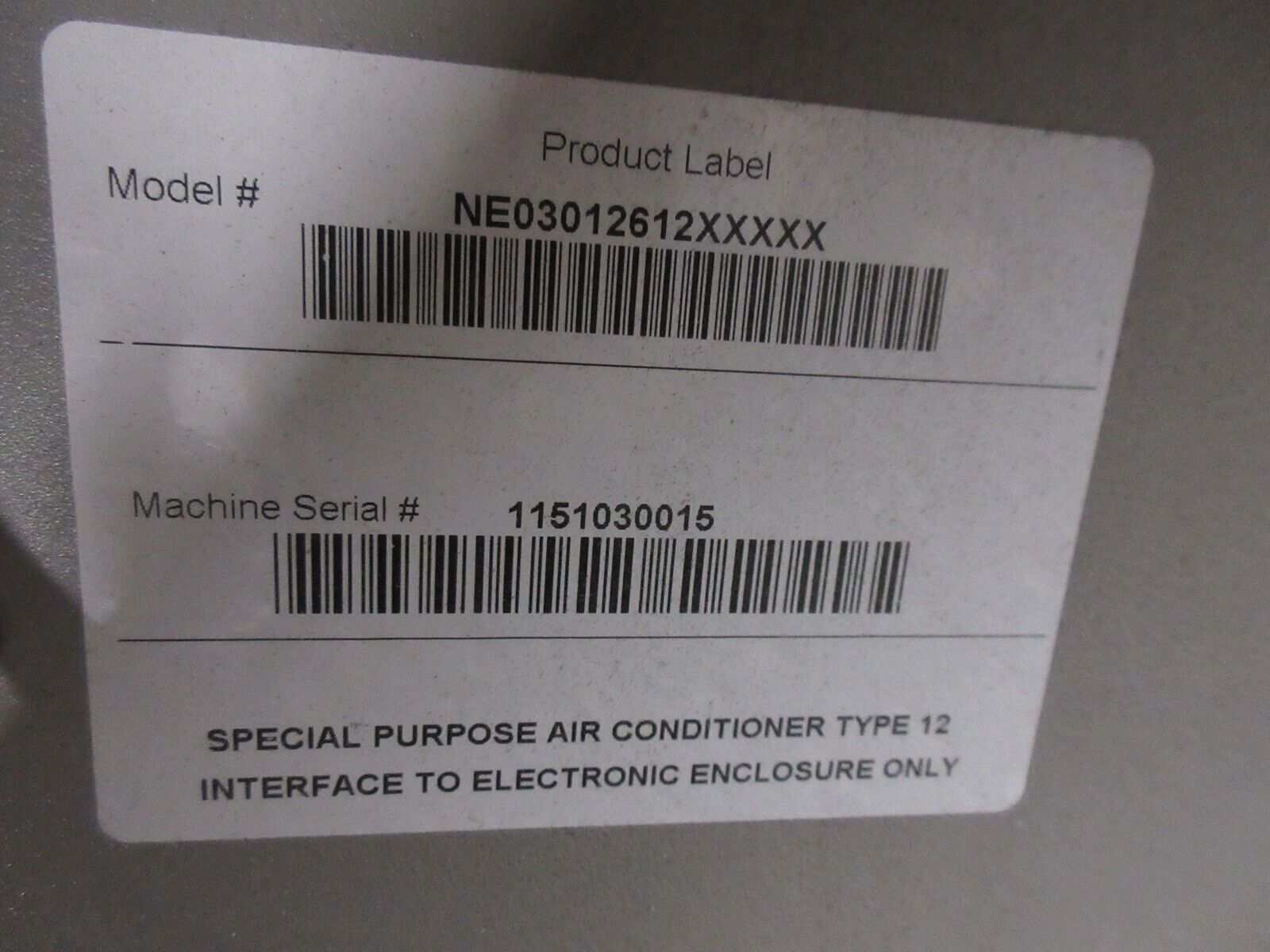 Thermal Edge Enclosure Air Conditioner NE03012612XXXXX 3000BTU Used