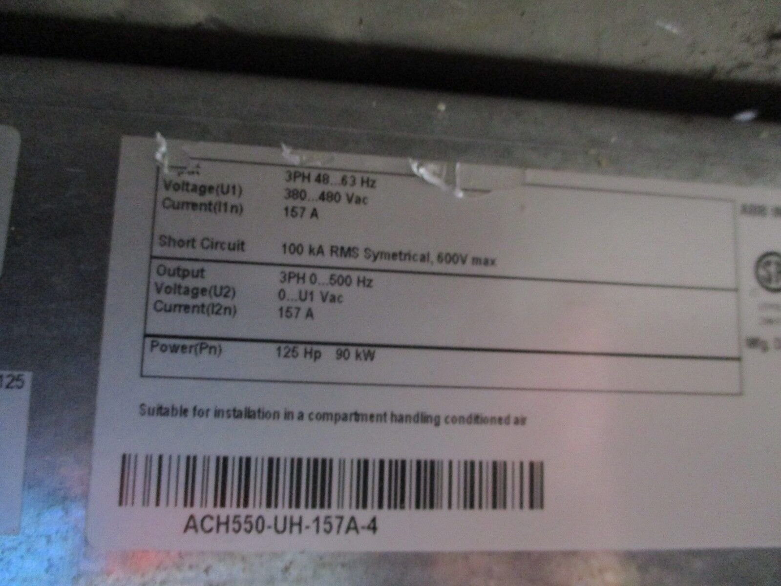 ABB ACH550 AC Drive ACH550-UH-157A-4 125HP 3Ph w/ Keypad Used