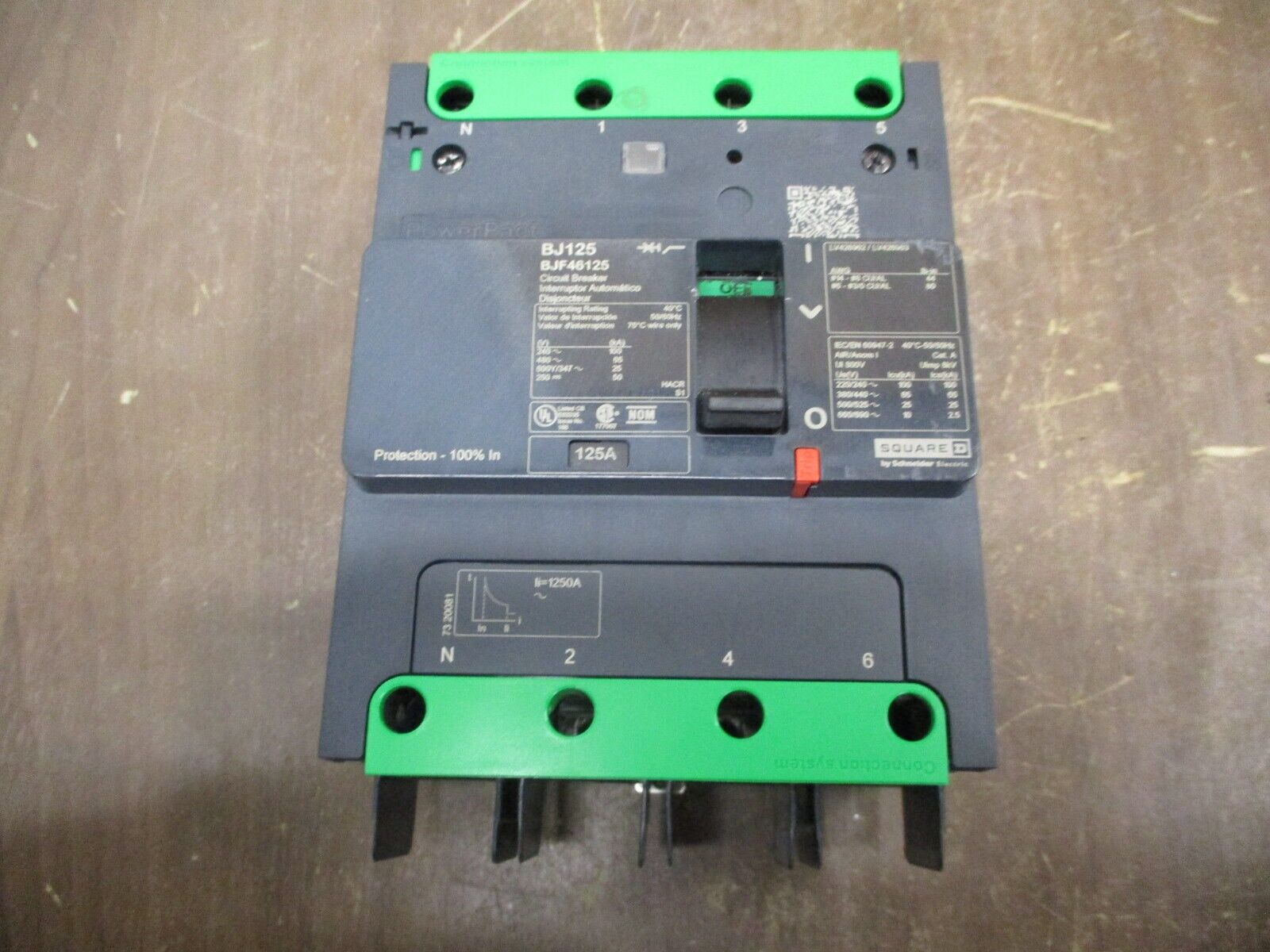 Square D PowerPact BJ125 Circuit Breaker BJF46125 125A 600V 4P Used