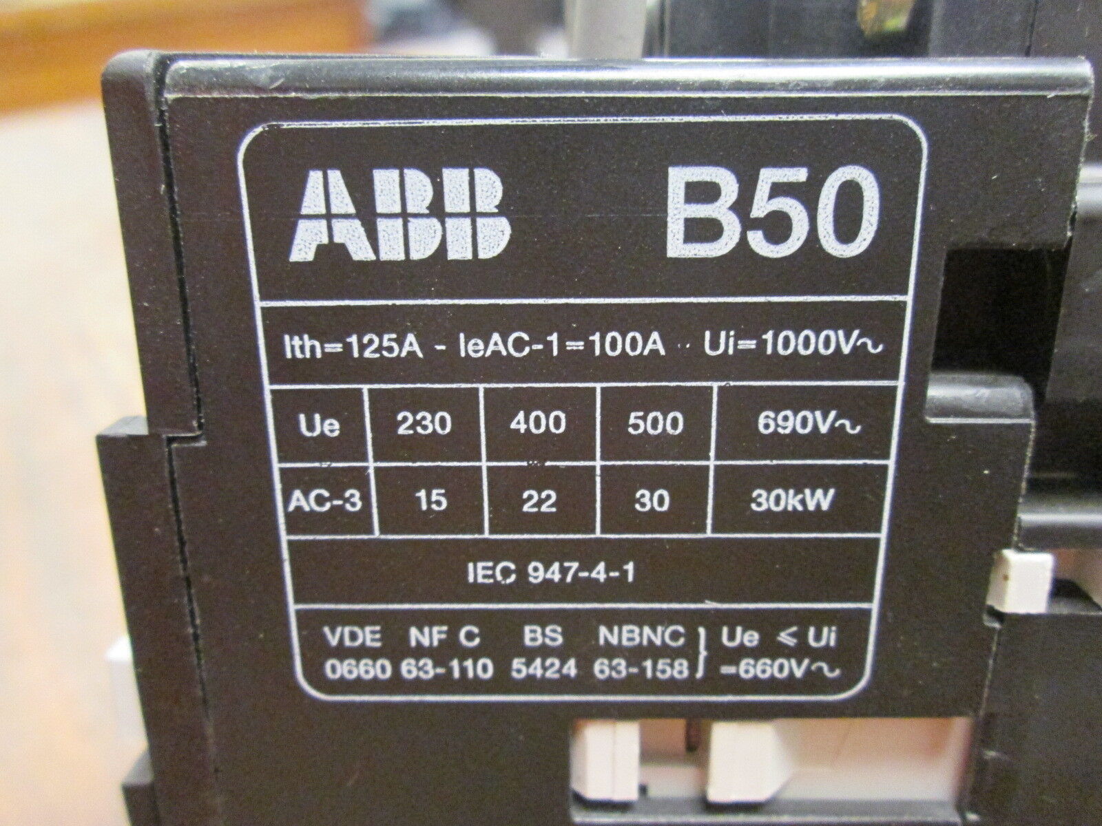 ABB Contactor B50 24V Coil 65A 600V Used