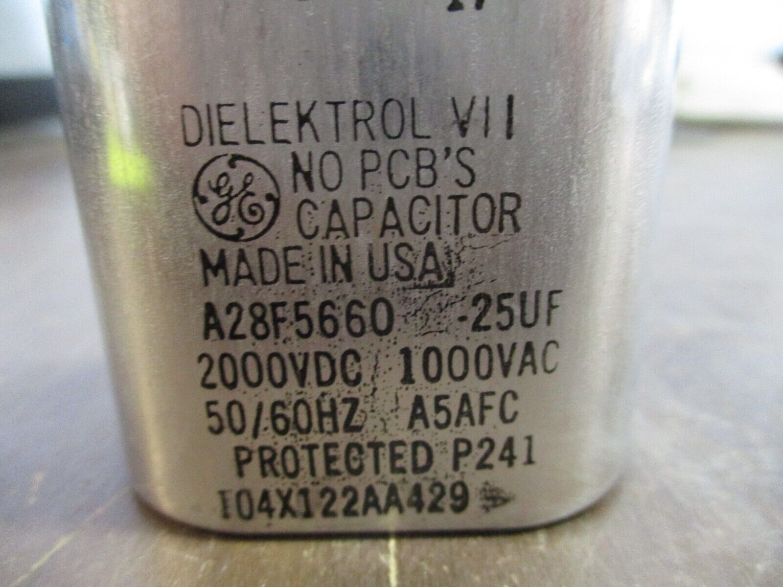 GE Dielektrol VII Capacitor A28F5660 25uF 2000VDC 1000VAC 50/60Hz Used