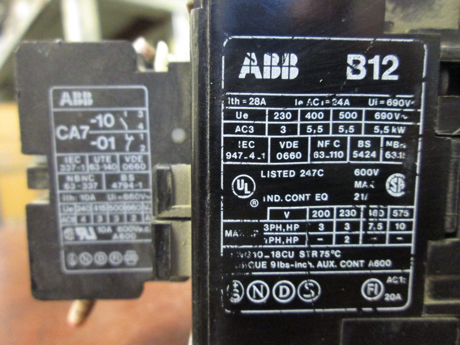 ABB Contactor D12-30-10 120V Coil 24A Used