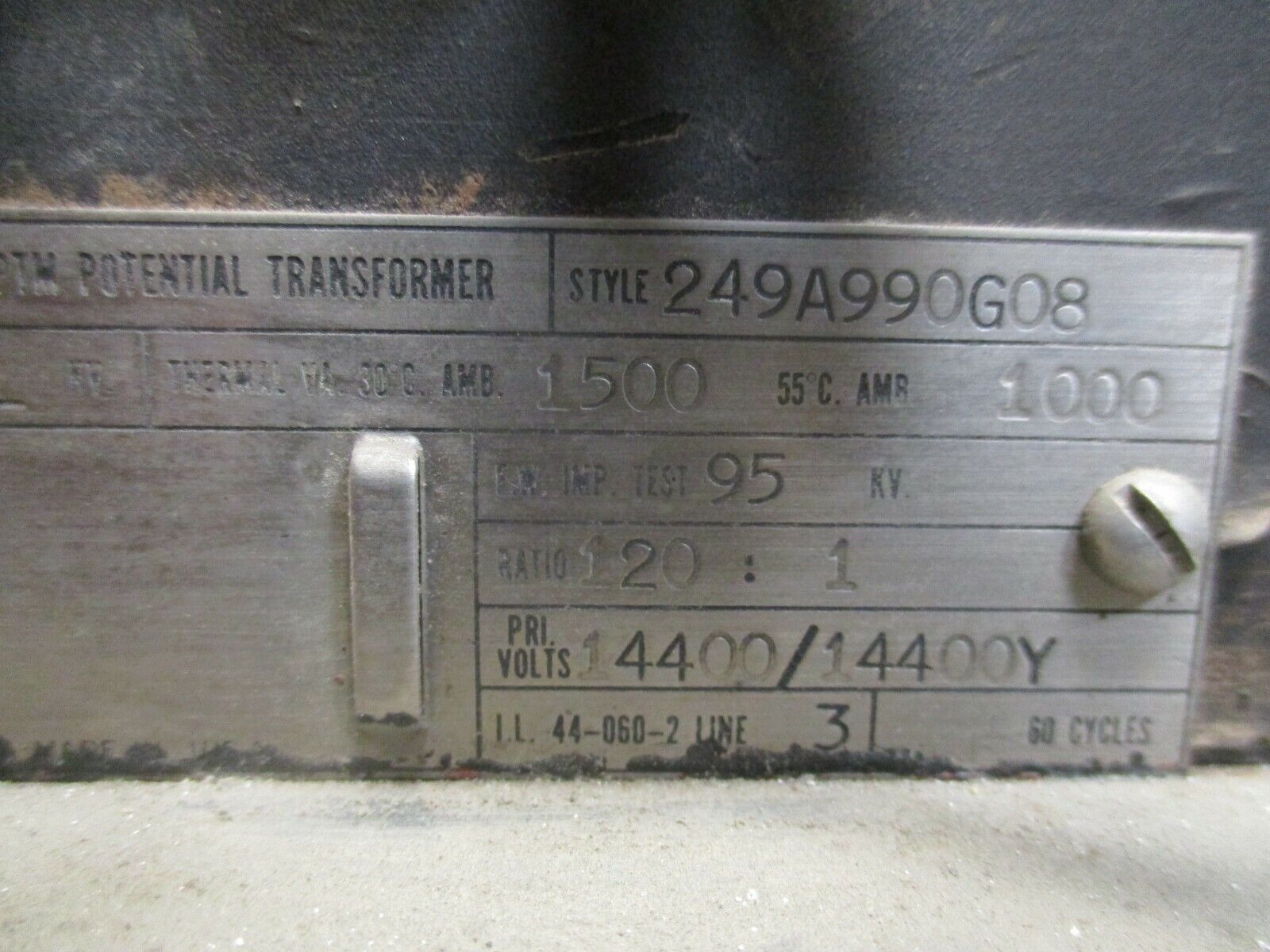 Westinghouse Type PTM Potential Transformer 249A990G08 Ratio 120:1 Pri: 14400V