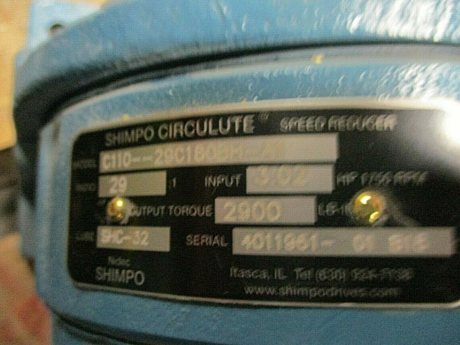 Shimpo Circulute Reducer C110--29C180BH-A1 Ratio: 29:1 3.02HP Input Used