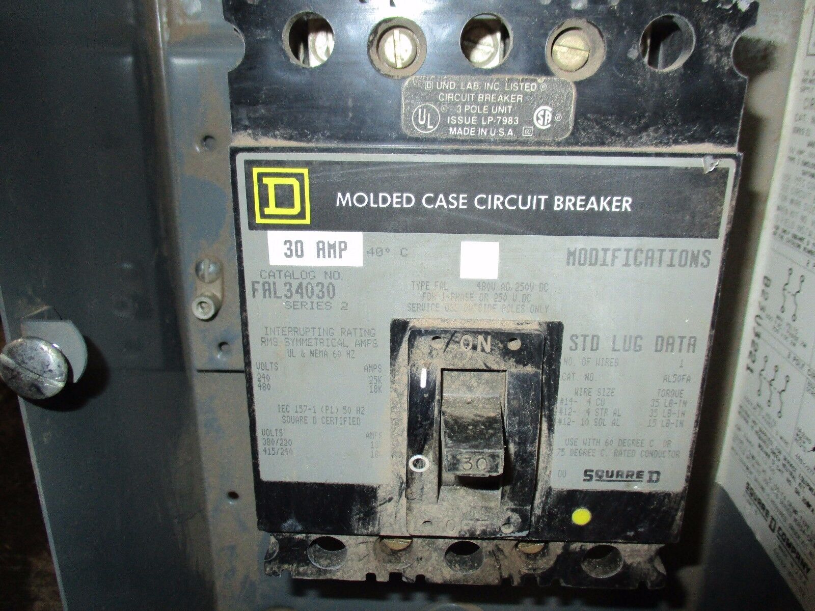 Square D Enclosed Circuit Breaker FAL34030 30A 600V Used