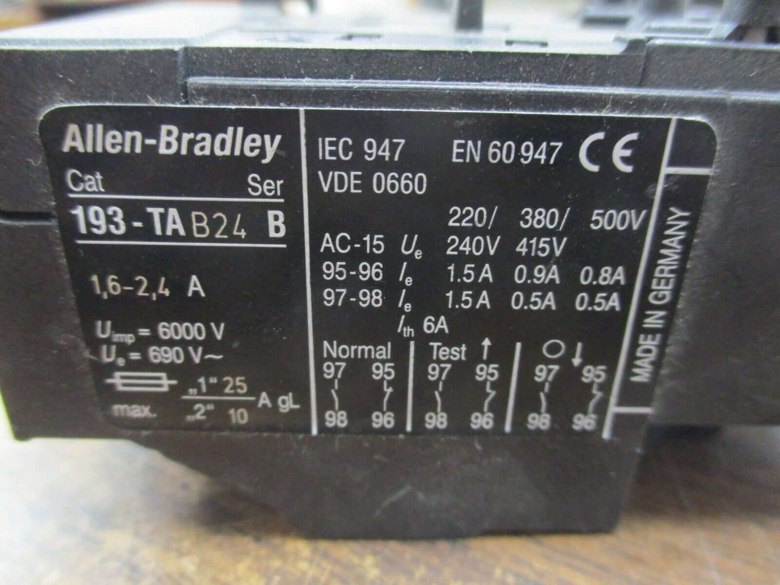 Allen-Bradley Solid State Overload 193-TAB24 Ser. B Trip: 1.6-2.4A Used