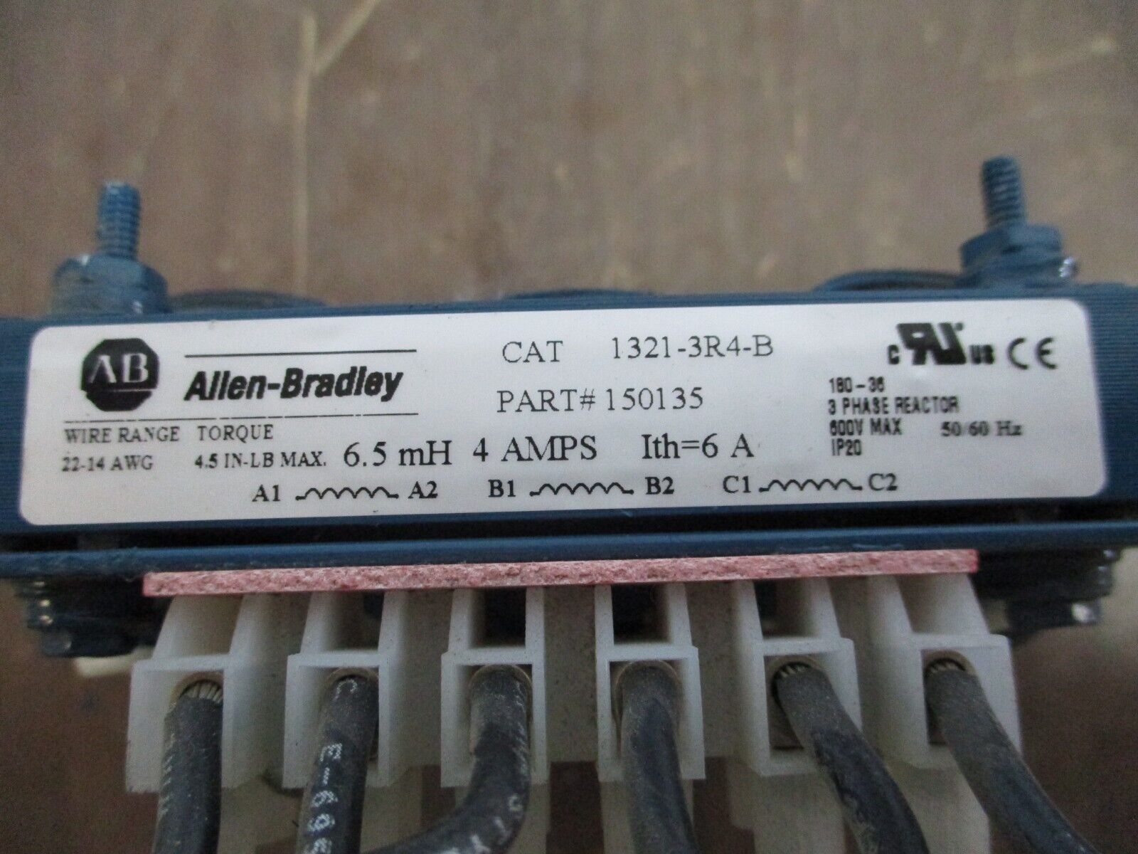 Allen-Bradley 1321-3R4-B Line Reactor 150135 6.5mH 4A 3Ph 600V Used