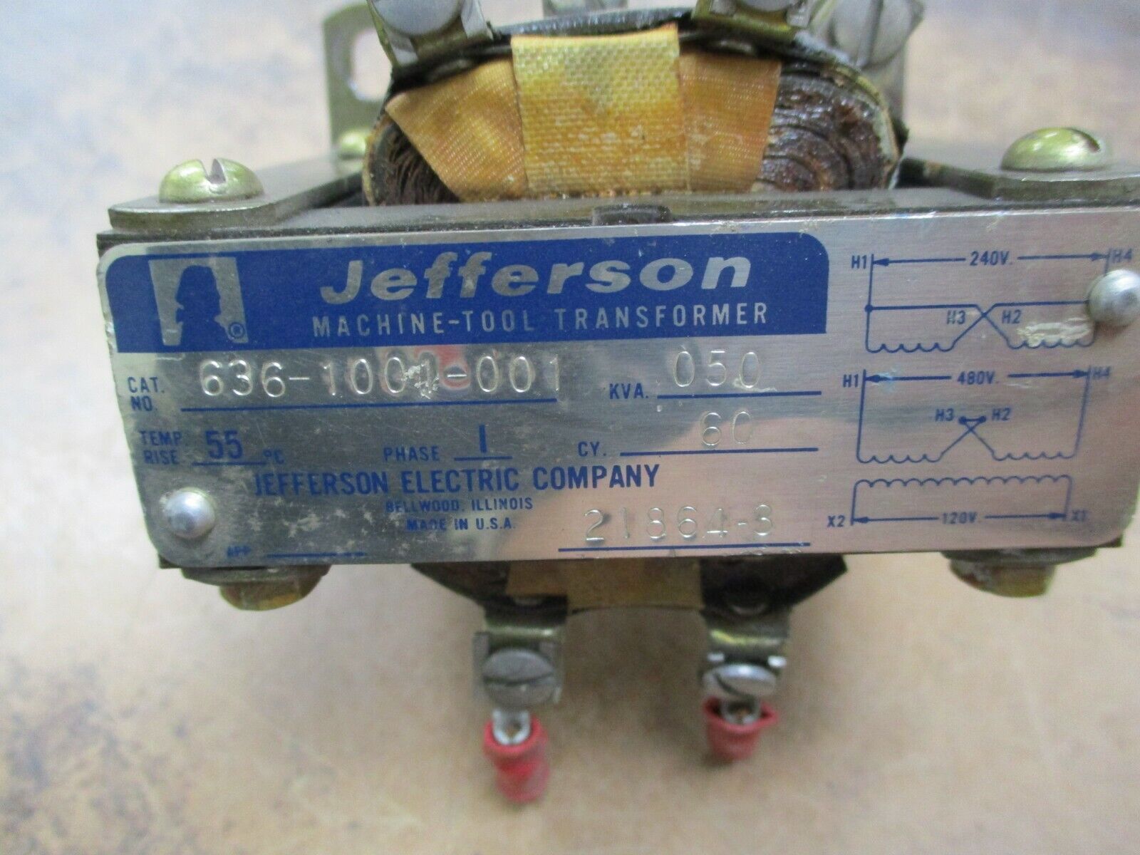 Jefferson Transformer 636-1001-001 0.050KVA Pri:240/480V Sec:120V 60Hz 1Ph Used