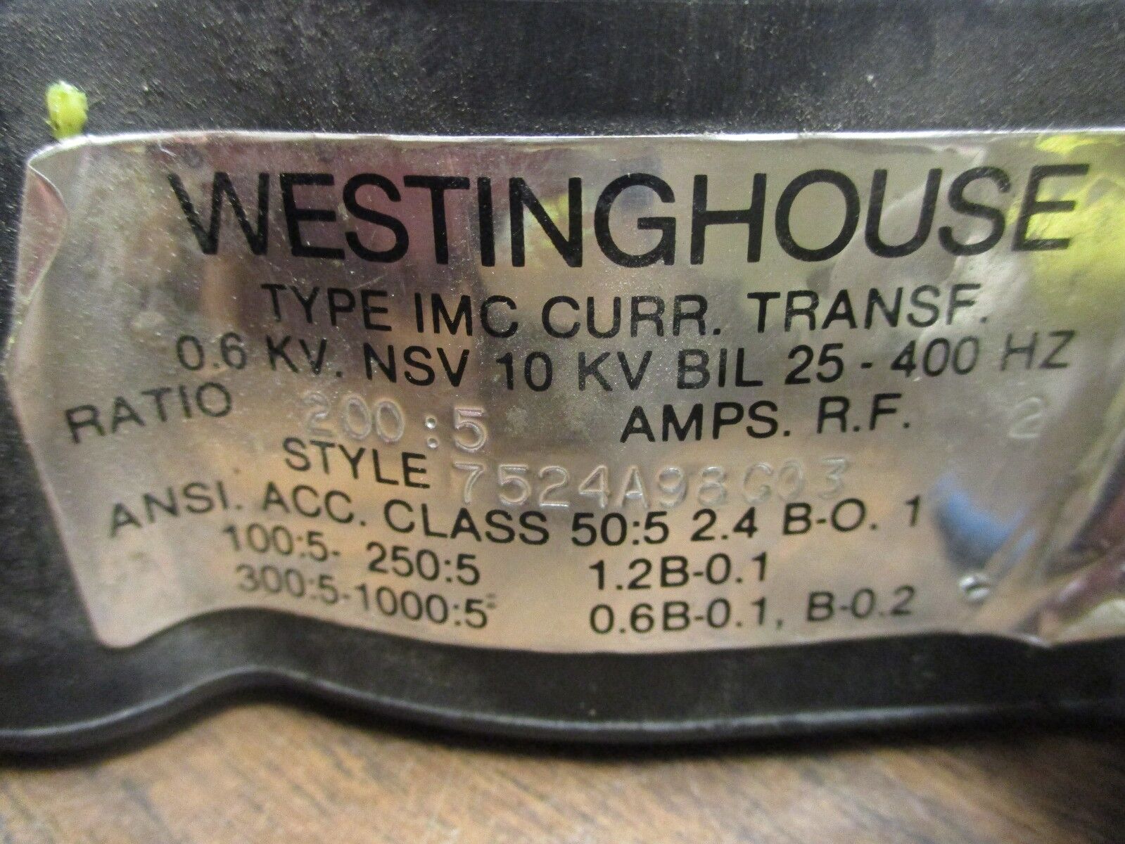 Westinghouse Type IMC Current Transformer 7524A98G03 Ratio 200:5A 600V 10KV BIL