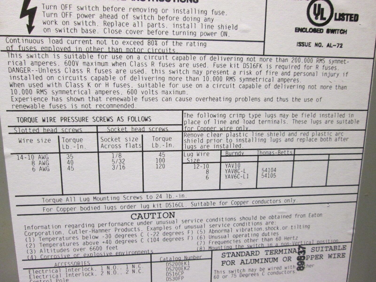 Cutler-Hammer Fusible Safety Switch DH361FGK 30A 600V 3Ph Used