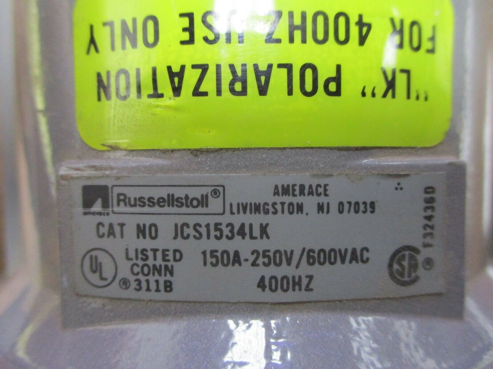 RussellStoll Receptacle JCS1534LK 150A 600V 400Hz 3P 4W Used