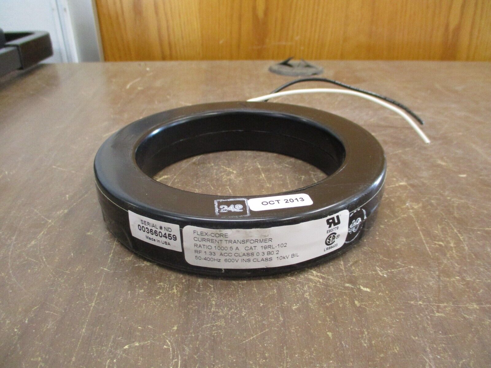 Flex-Core Current Transformer 19RL-102 Ratio 1000:5A 600V 50-400Hz 10kV BIL Used