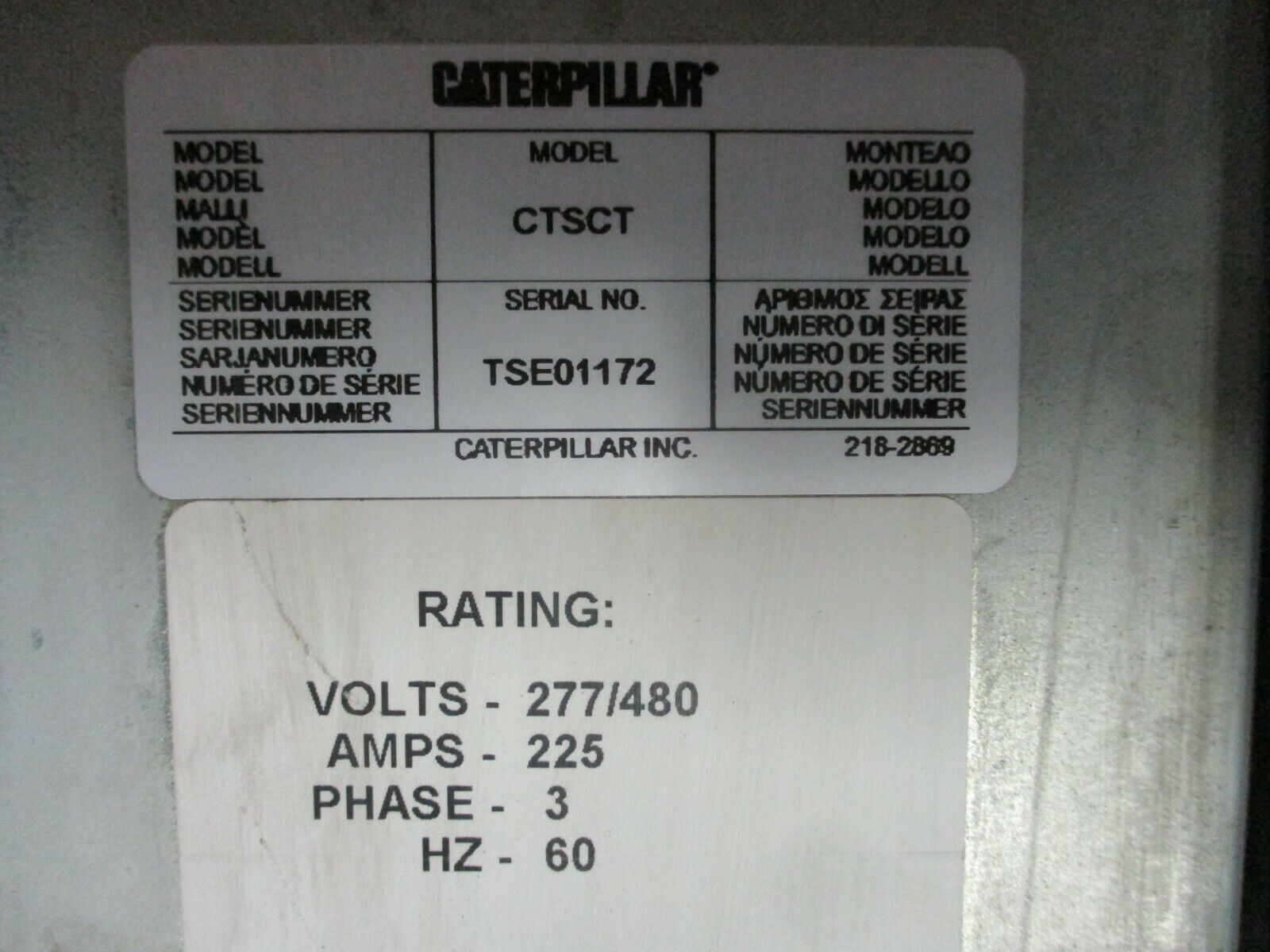 Caterpillar Automatic Transfer Switch CTSCT 225A 277/480V 3Ph 60Hz Used