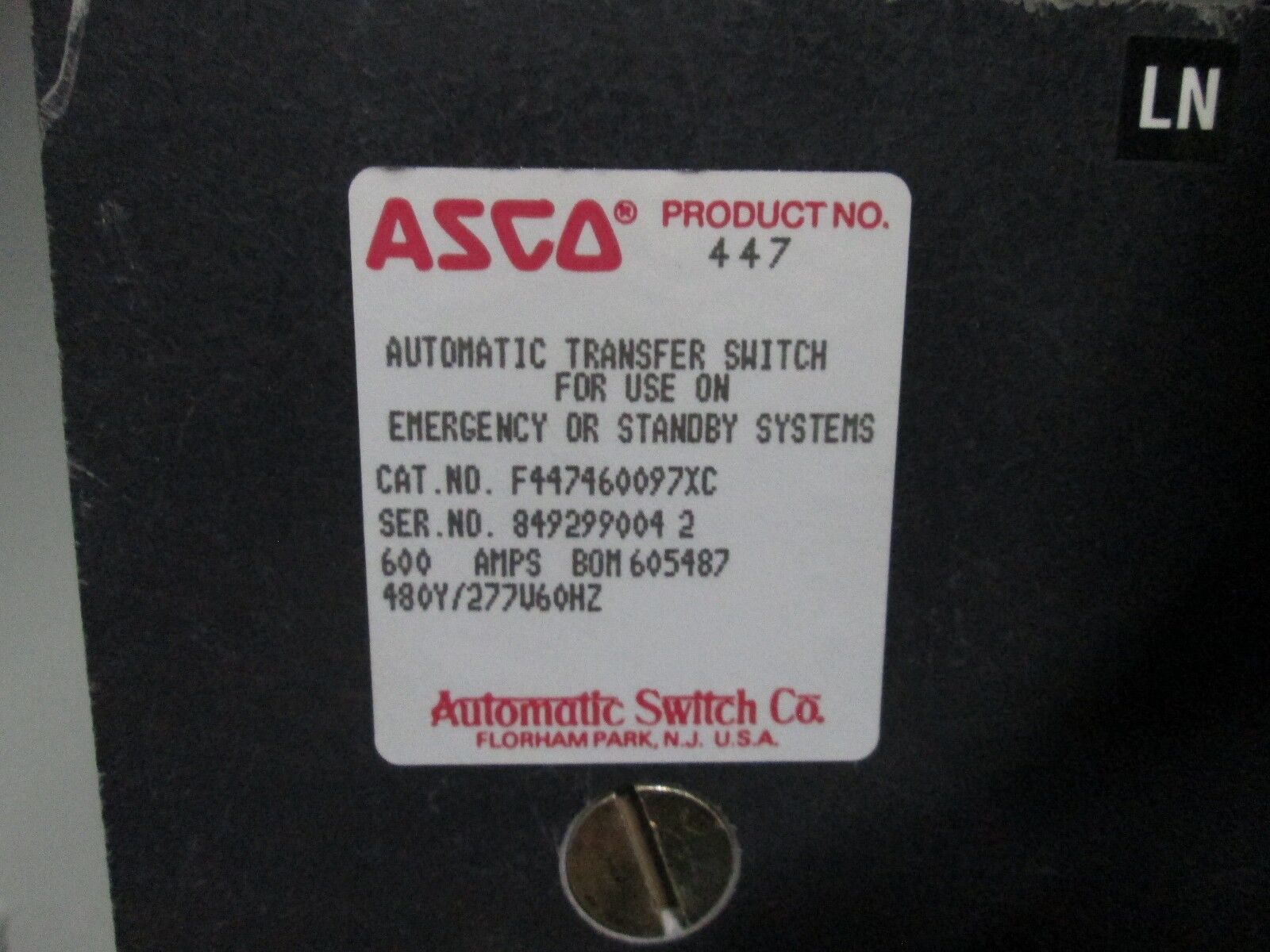 ASCO Automatic Transfer Switch F447460097XC 600A 480Y/277V 60Hz Used