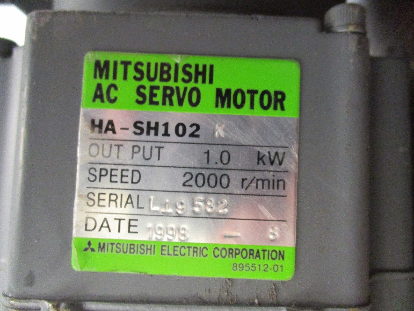 Mitsubishi AC Servo Motor HA-SH102K 1.0kW 2000RPM Used