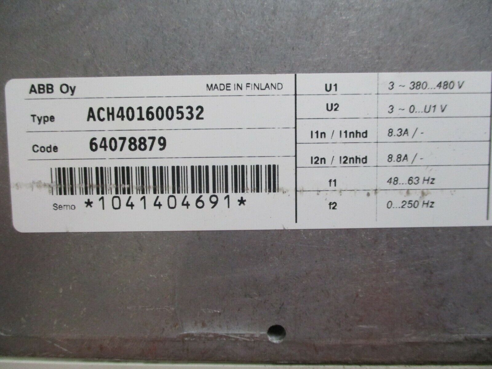 ABB ACH401 AC Drive ACH401600532 5HP 3Ph *No Keypad* Used