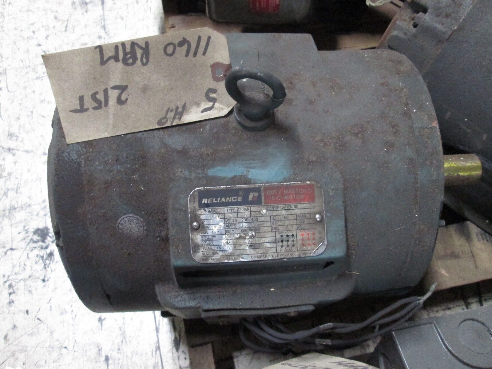 Reliance Duty Master AC Motor 21F132 WS 5HP 1150RPM 230/460V 215T Frame Used