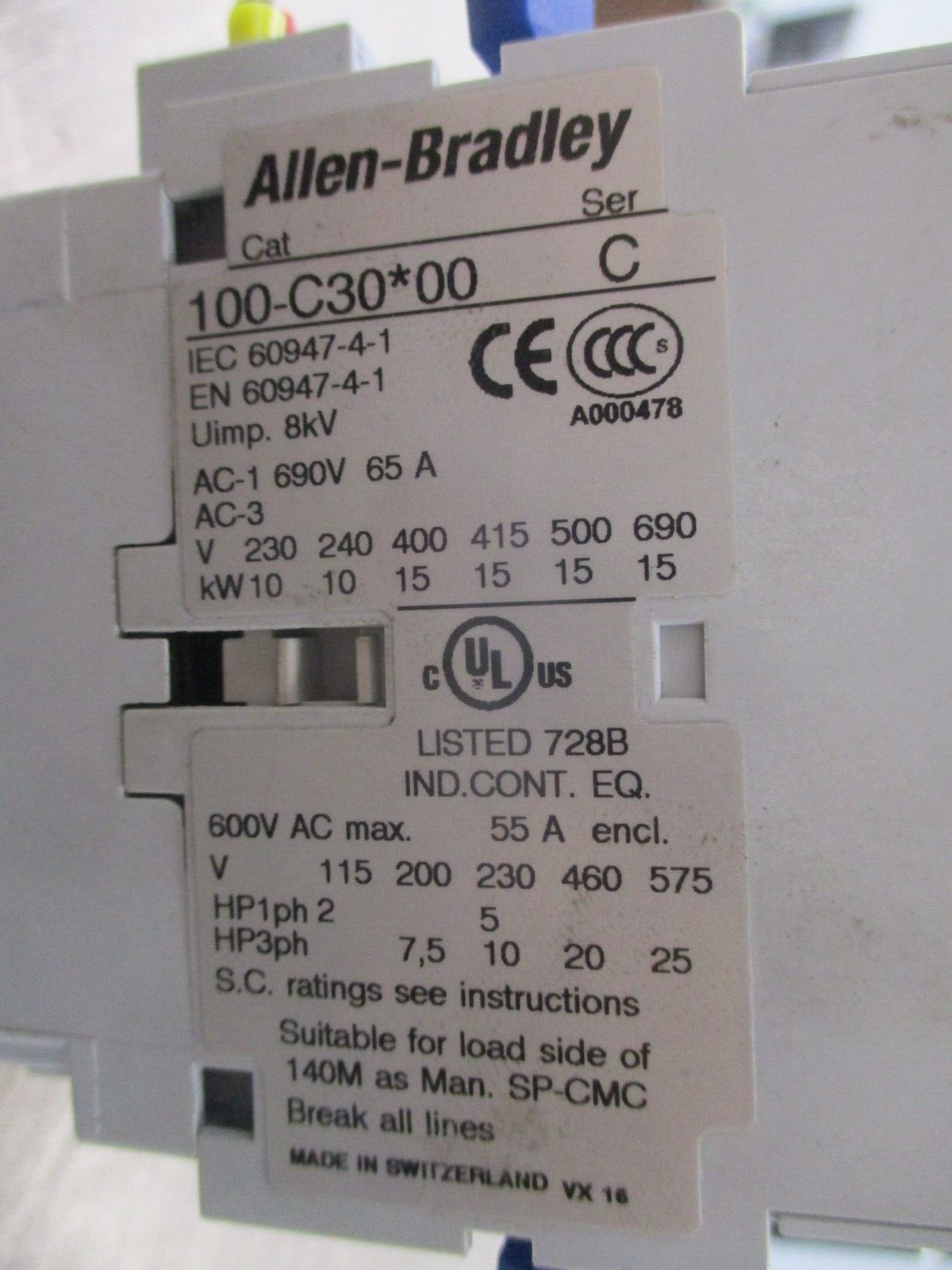 Allen-Bradley Contactor 100-C30*00 Ser. C 24V Coil 55A 600V Used