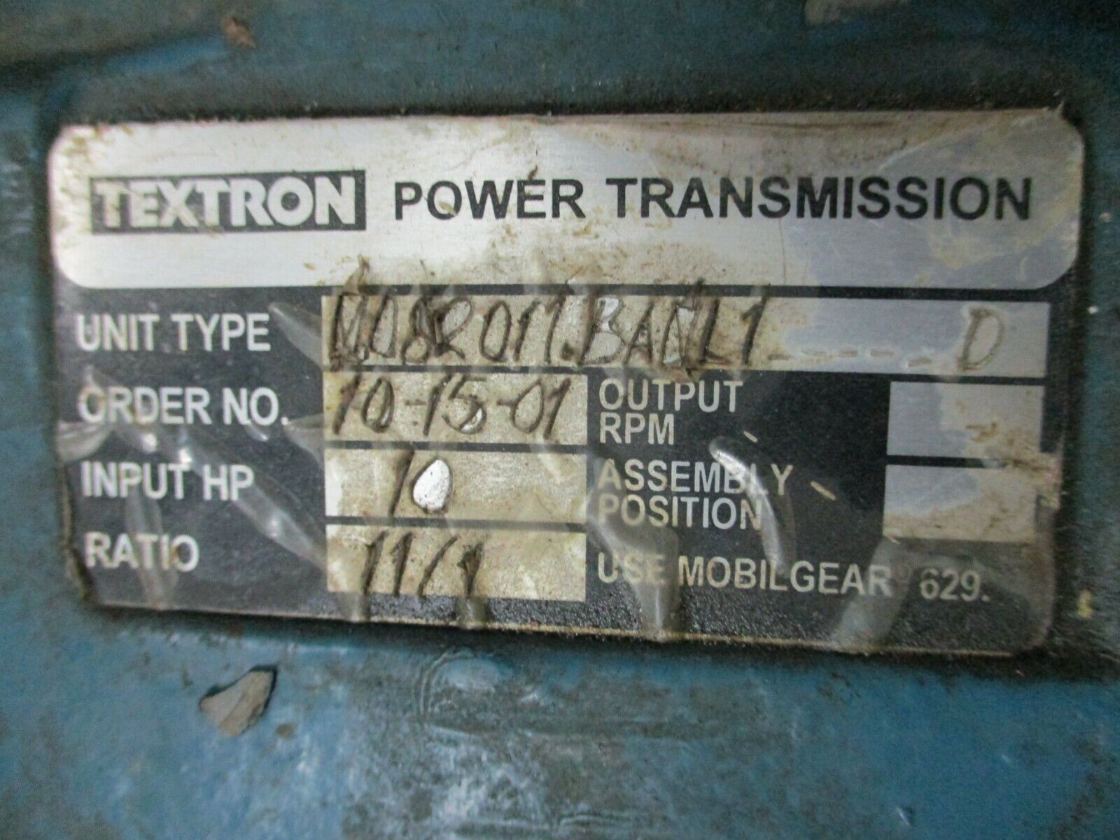 Baldor/Textron Gearmotor IDXM7570T/M082011.BANL1-----D 10HP Ratio 11:1 Used