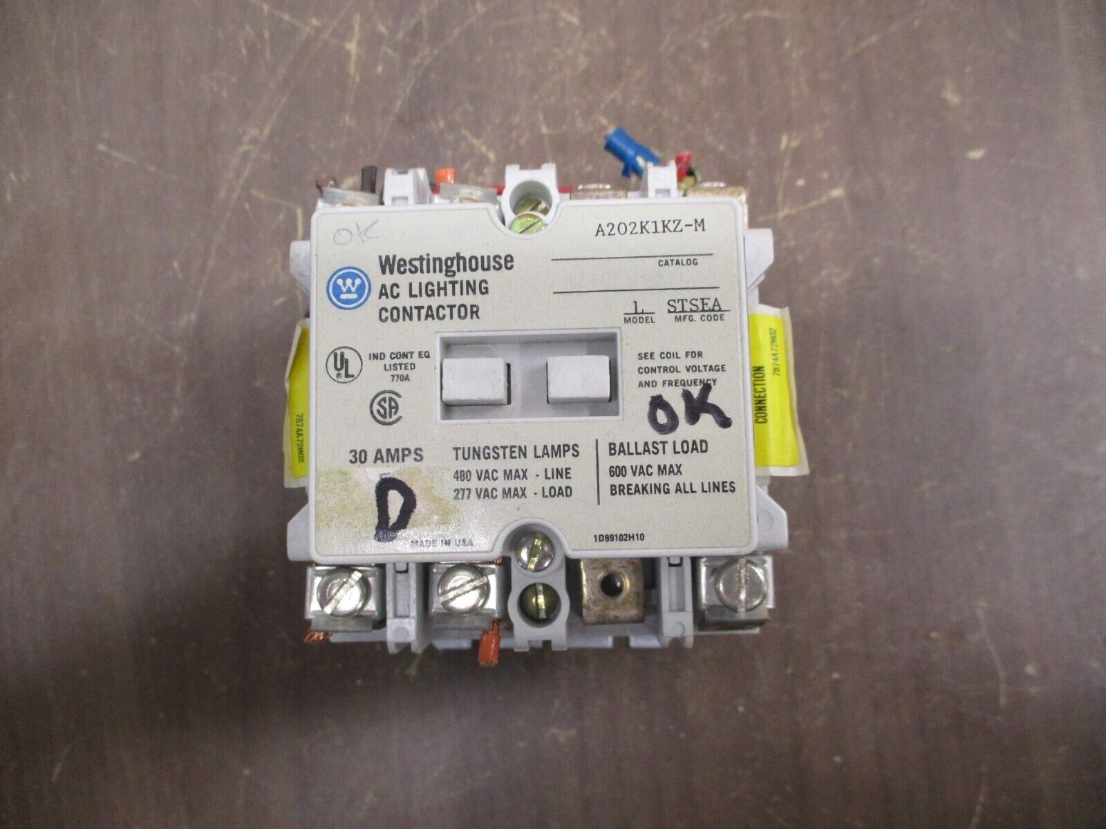 Westinghouse AC Lighting Contactor A202K1KZ-M 277V Coil 30A 600V Used