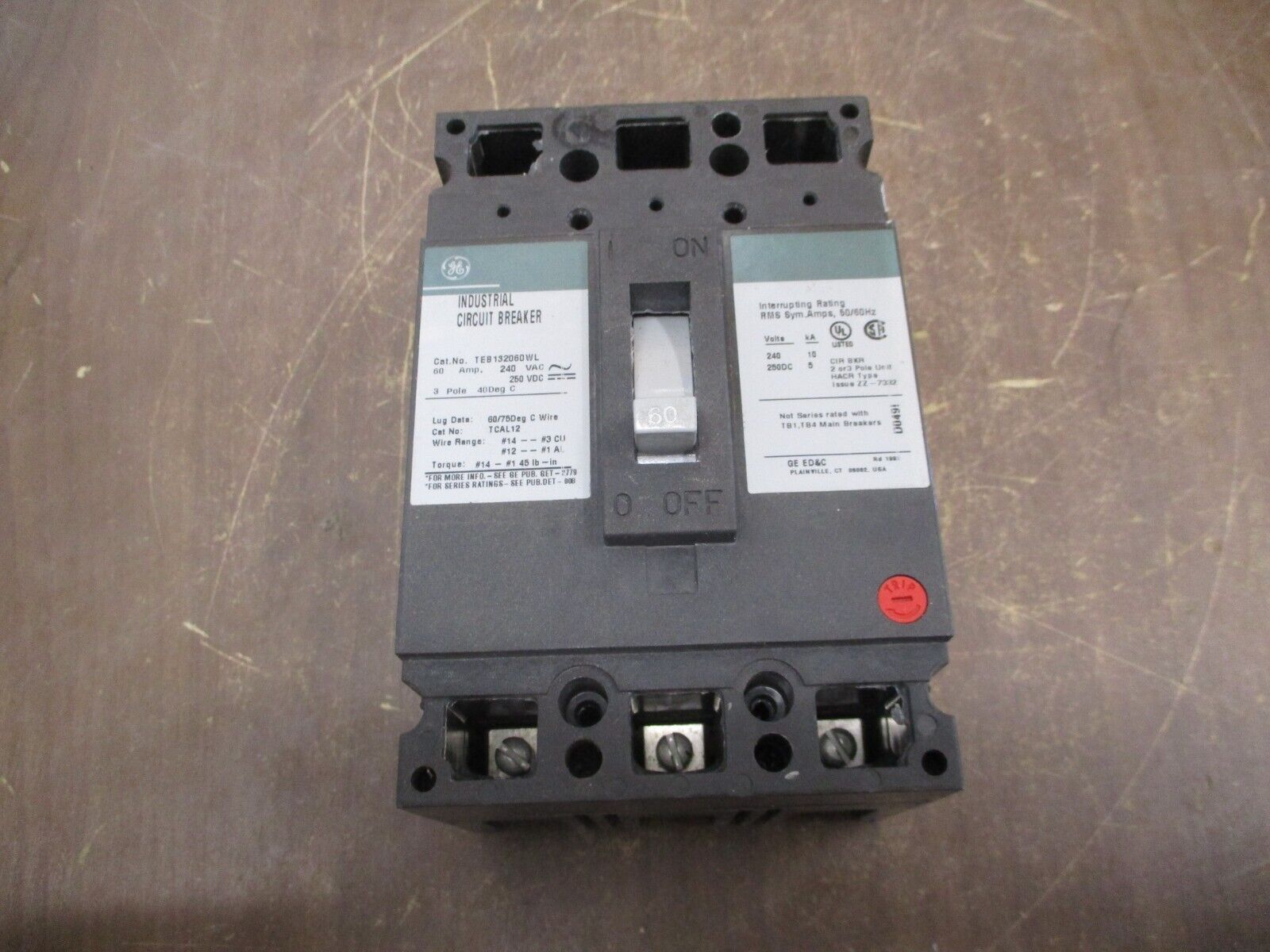 GE Circuit Breaker TEB132060WL 60A 240V 3P New Surplus