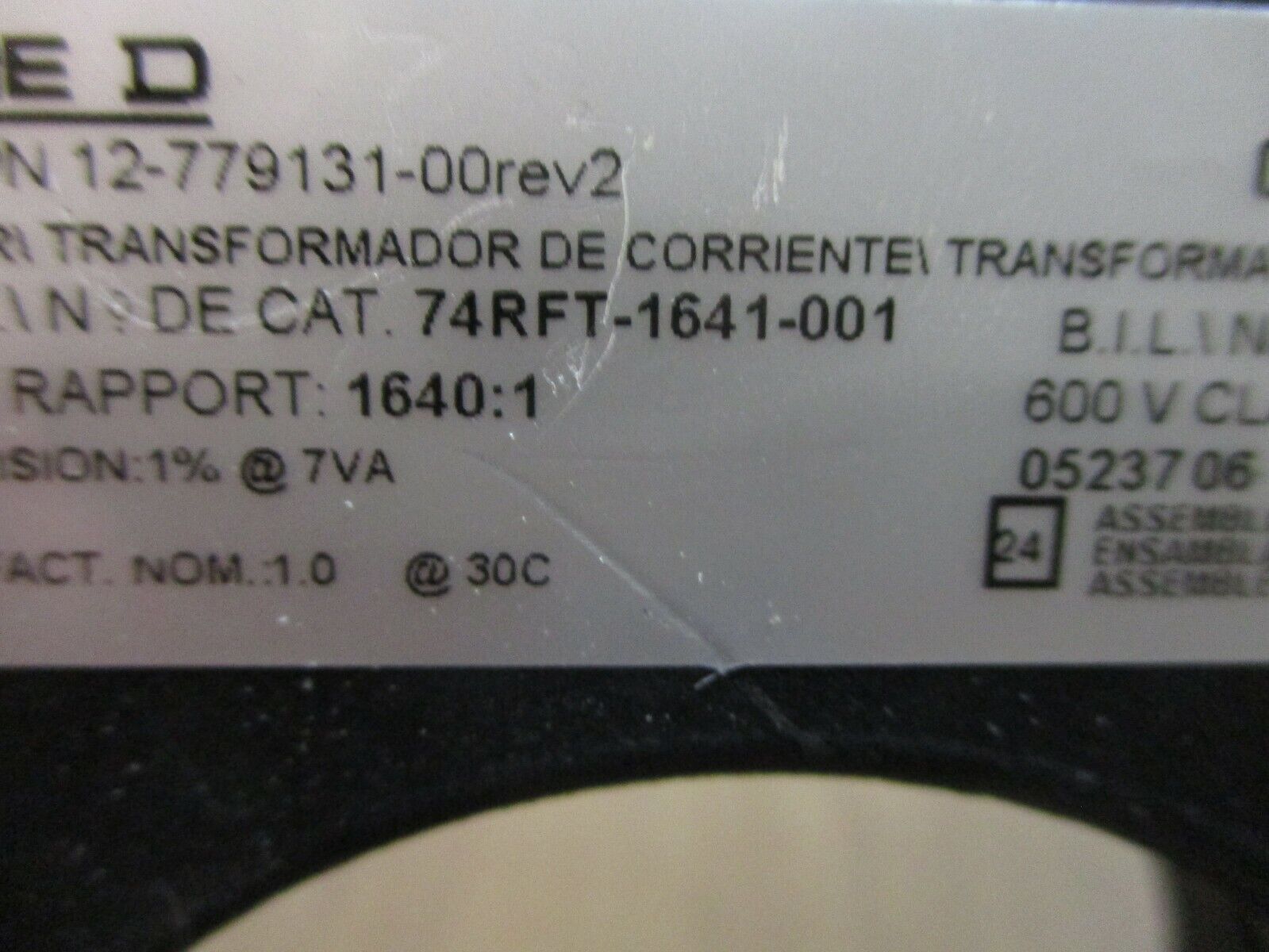 Square D Current Transformer 74RFT-1641-001 Ratio 1640:1A 600V 60Hz 10kV BIL