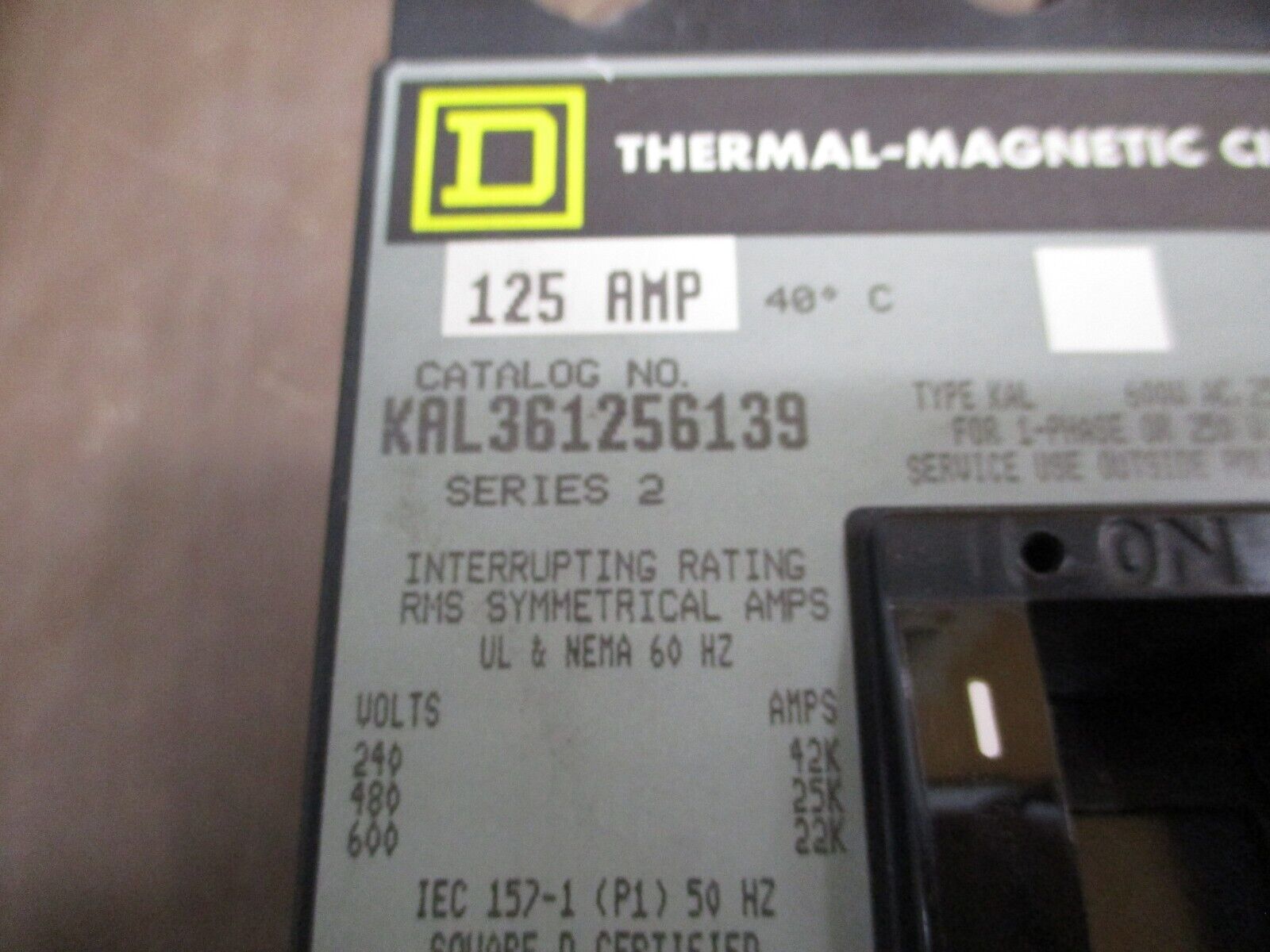 Square D Circuit Breaker KAL361256139 125A 600V 3P Used