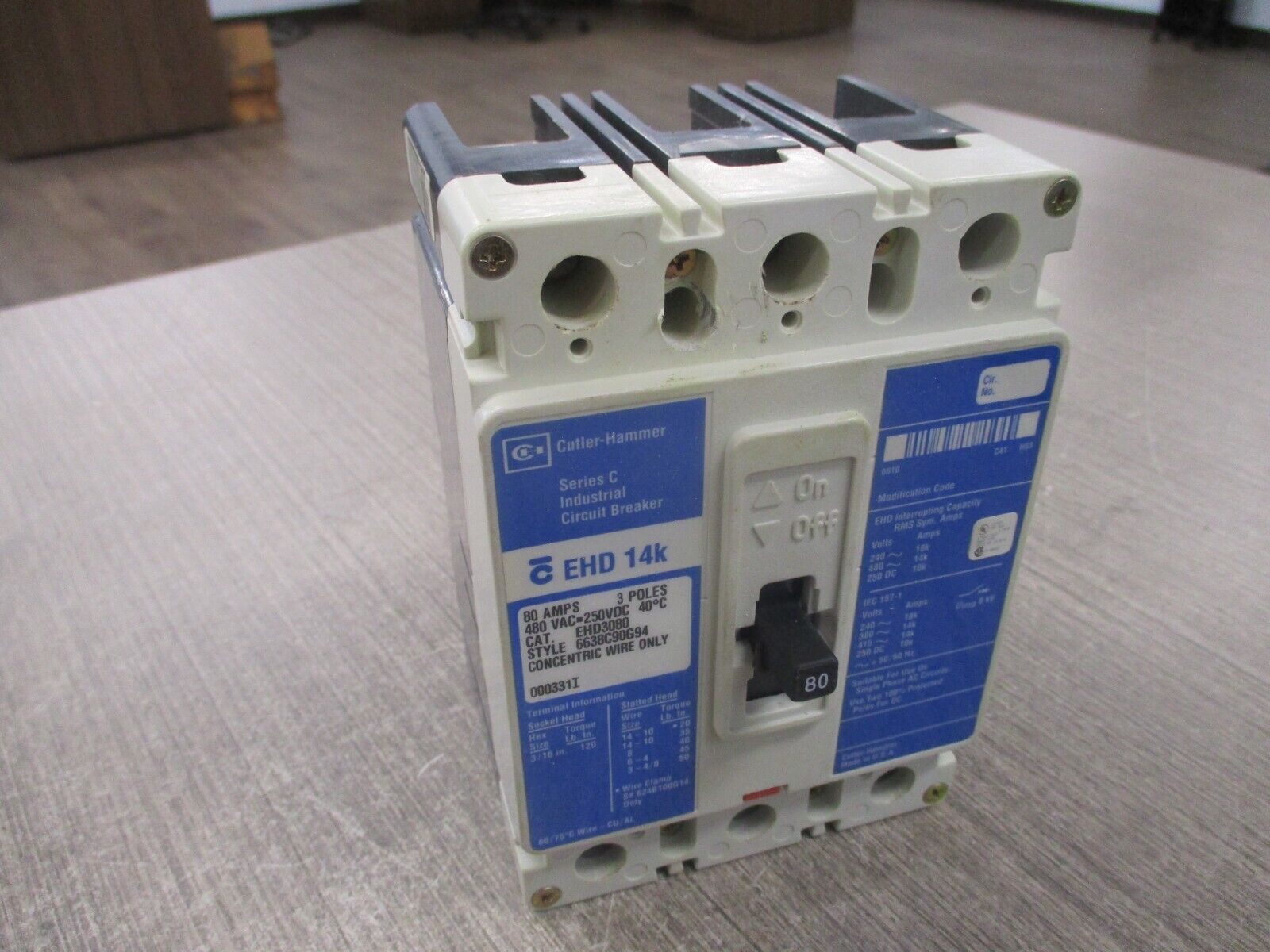 Cutler-Hammer Circuit Breaker EHD3080 Ser. C 80A 480V 3P New Surplus