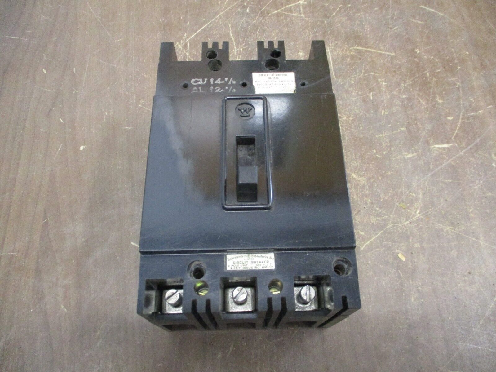 Westinghouse AB De-ion Circuit Breaker FA3015 15A 600V 3P Used