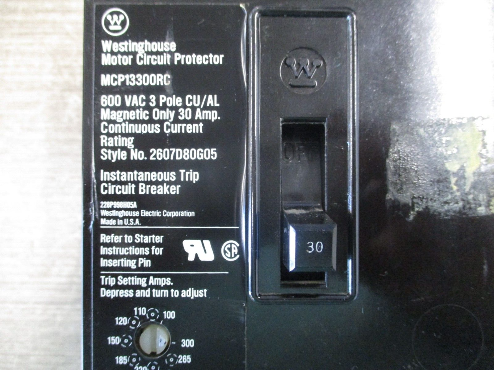 Westinghouse Motor Protector Circuit Breaker MCP13300RC Trip: 100-300A 600V 3P