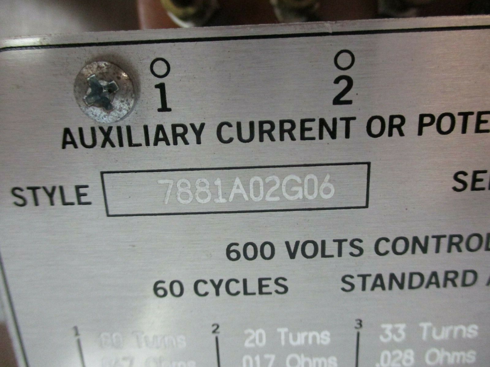 ABB Auxiliary Current or Potential Transformer 7881A02G06 Control: 600A 60Hz