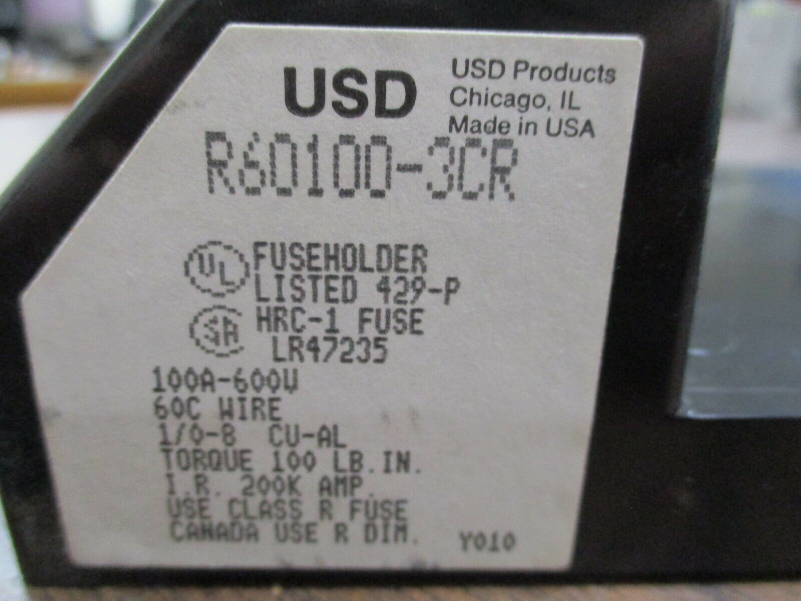 USD Fuseholder R60100-3CR 100A 600V 3P Used