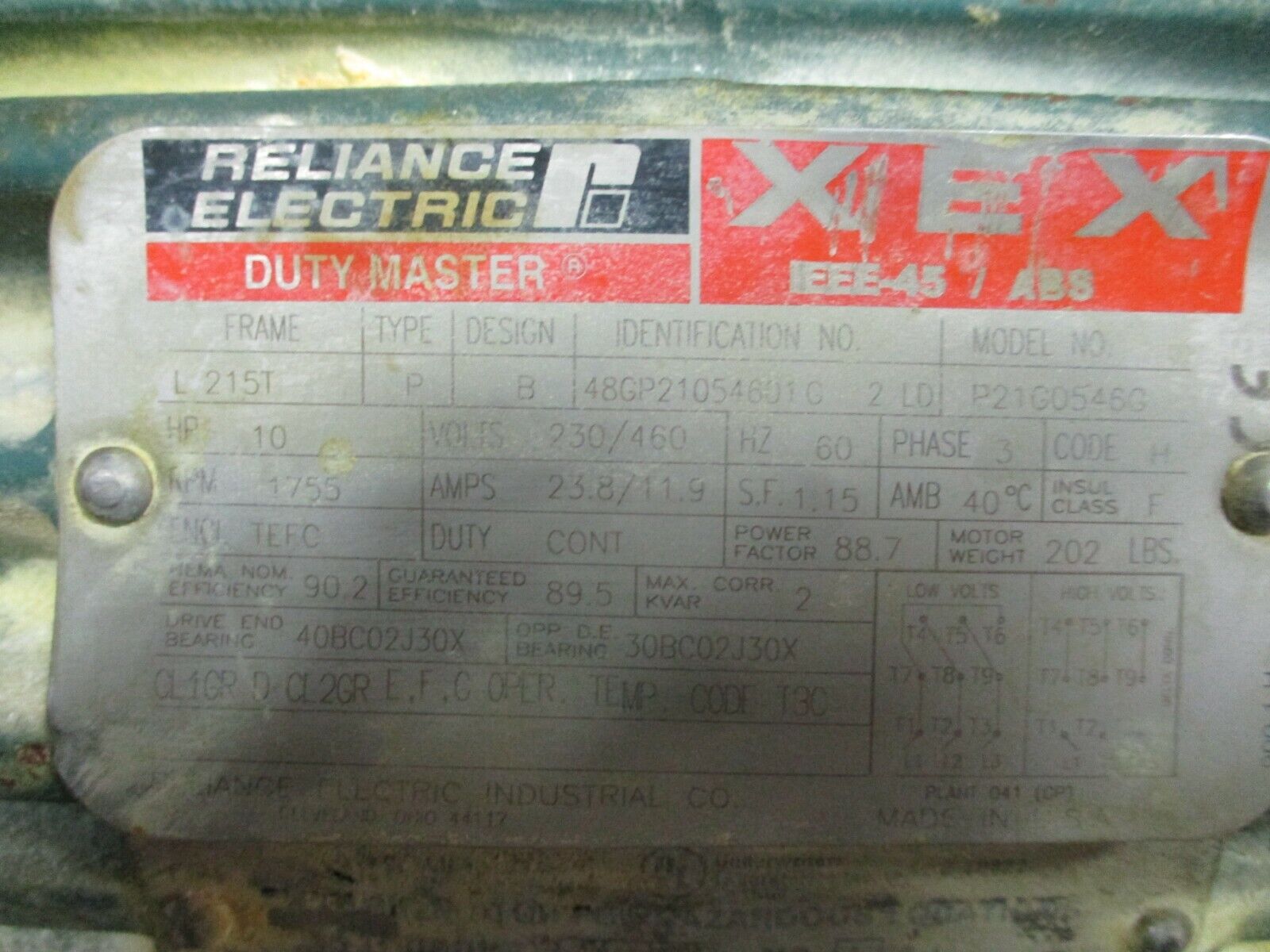 Reliance Duty Master XEX Hazardous Location AC Motor P21G0546G 1800RPM 10HP Used