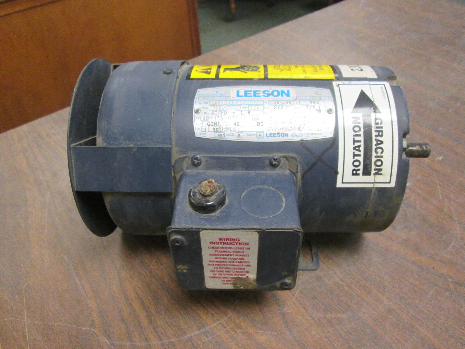 Leeson C4T17FB4B AC Motor 100961.00 ½HP 1725/1425RPM FR: L48 ENCL: TEFC Used