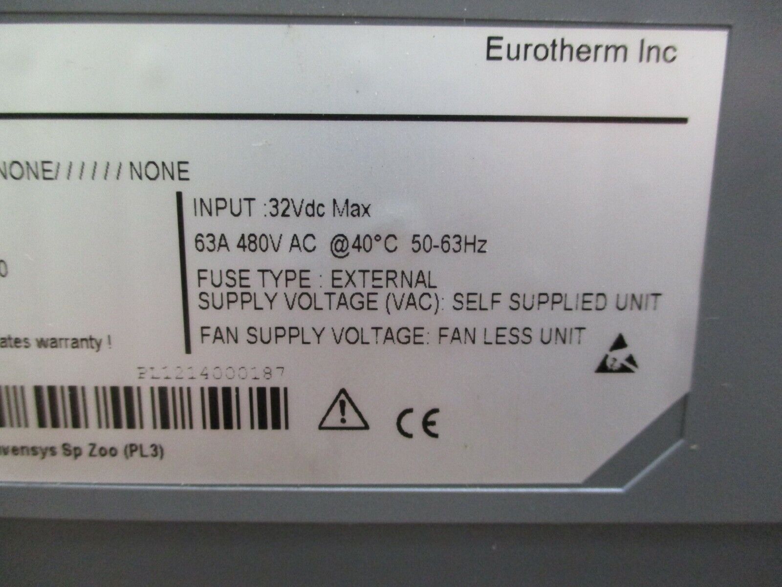 Invensys Eurotherm 7200S Solid State Contactor 63A 480V 50-63Hz Input:32VDC Used