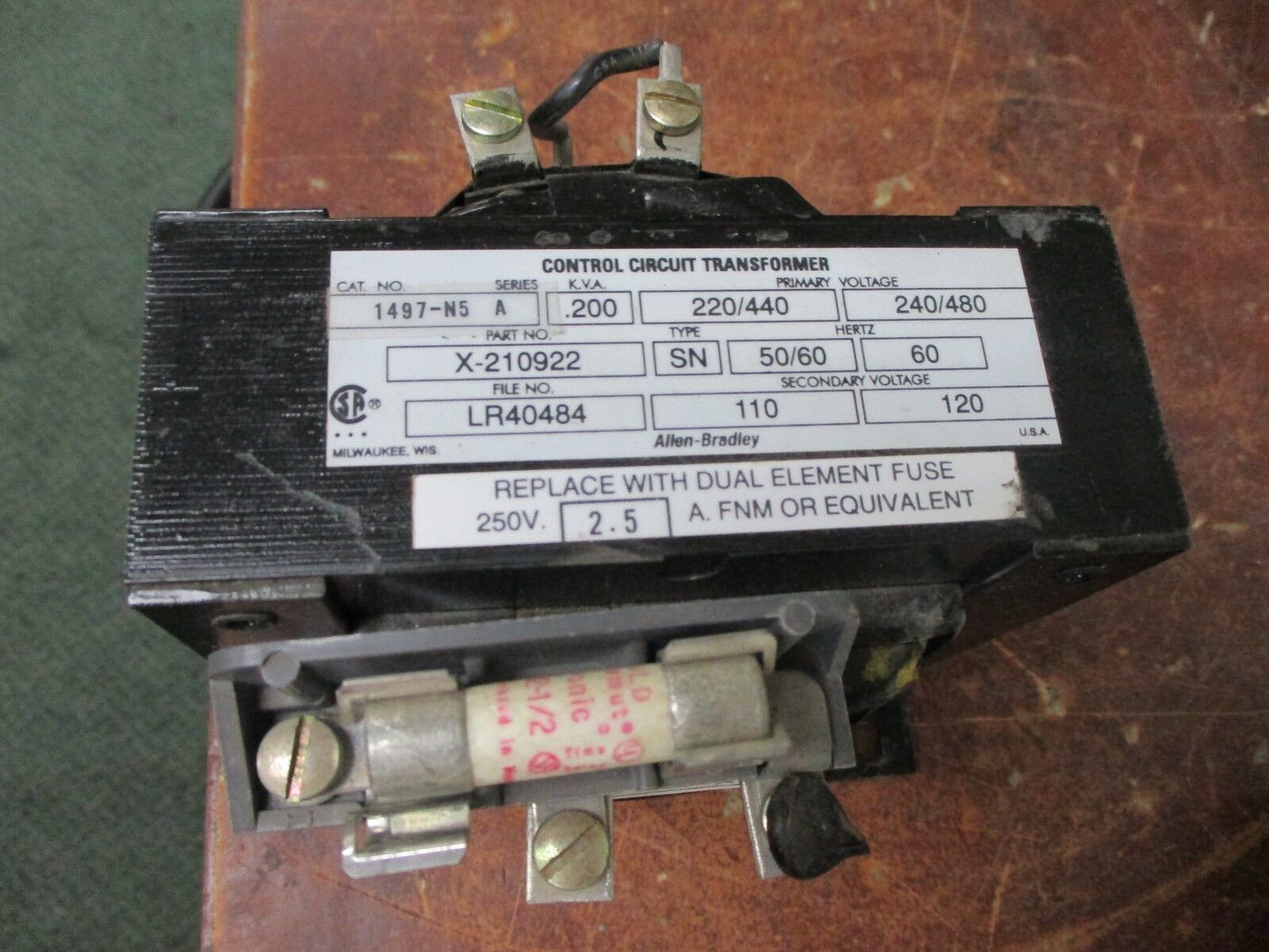 Allen-Bradley Type SN Control Transformer 1497-N5-A 0.200KVA Pri: 240/480V Used