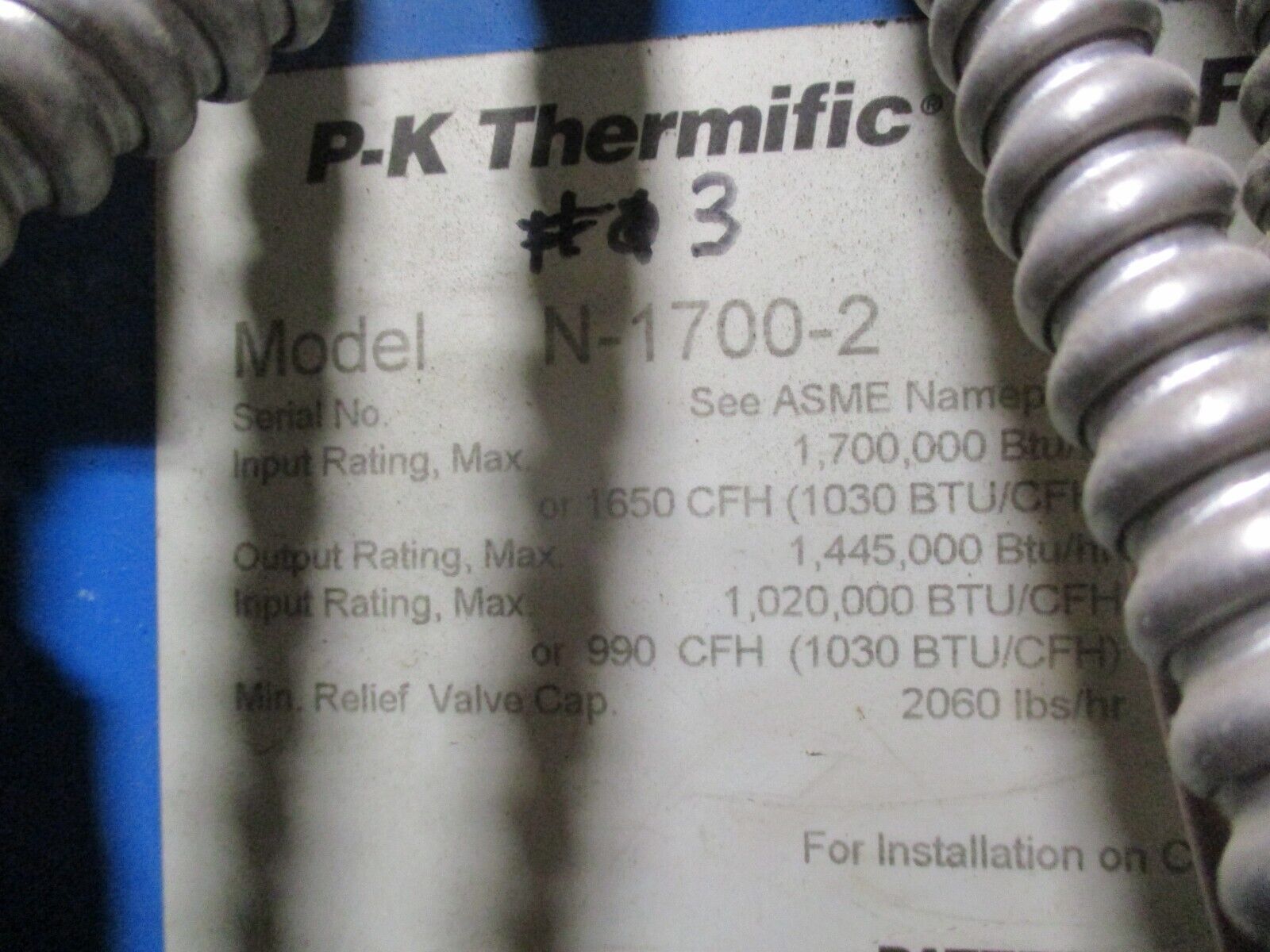 P-K Thermific Boiler N-1700-2 Natural Gas 1,700,000BTU 120V Used