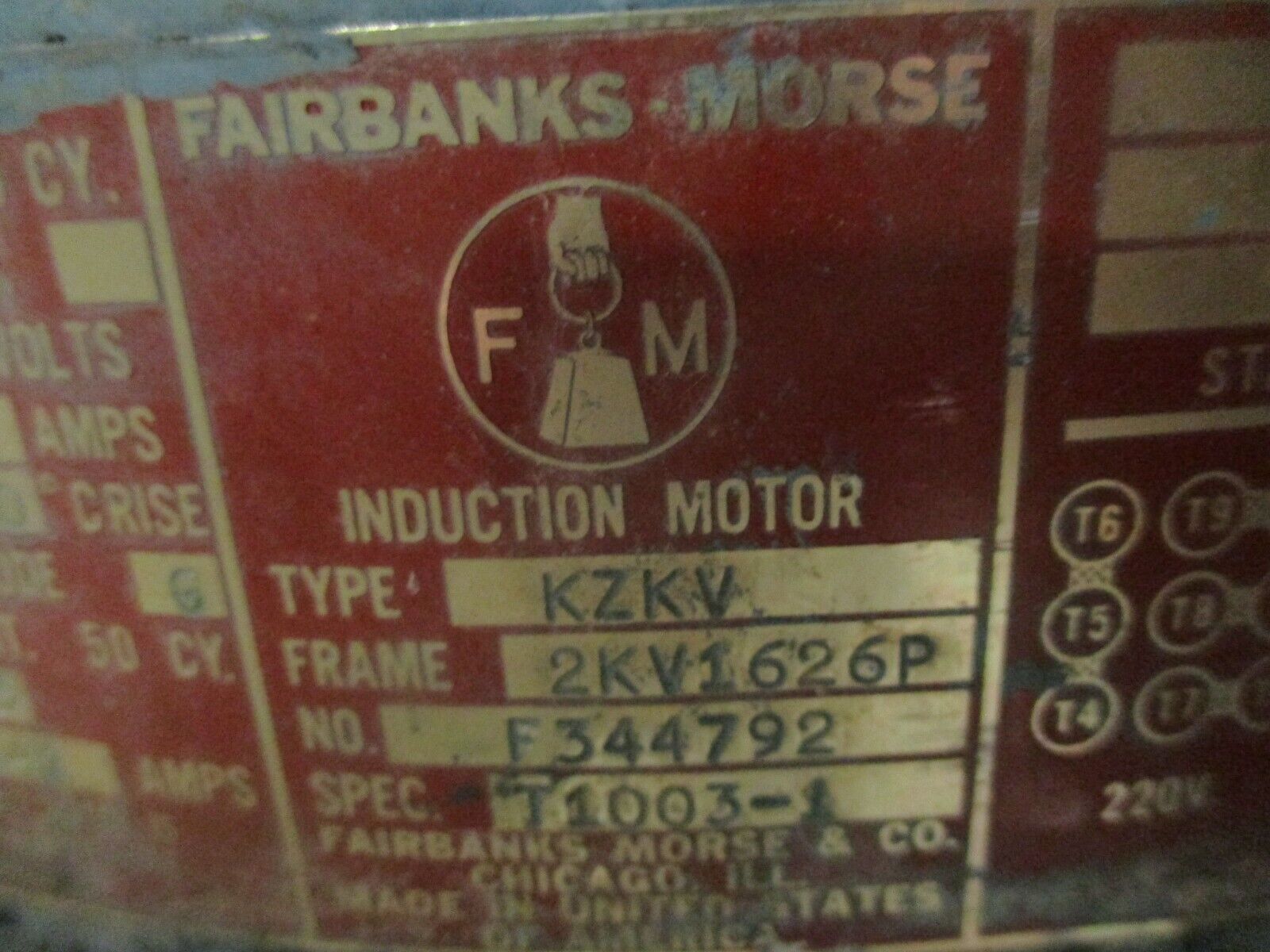 Fairbanks-Morse Vertical Mount AC Motor KZKV 30HP 1800RPM 220/440V Used