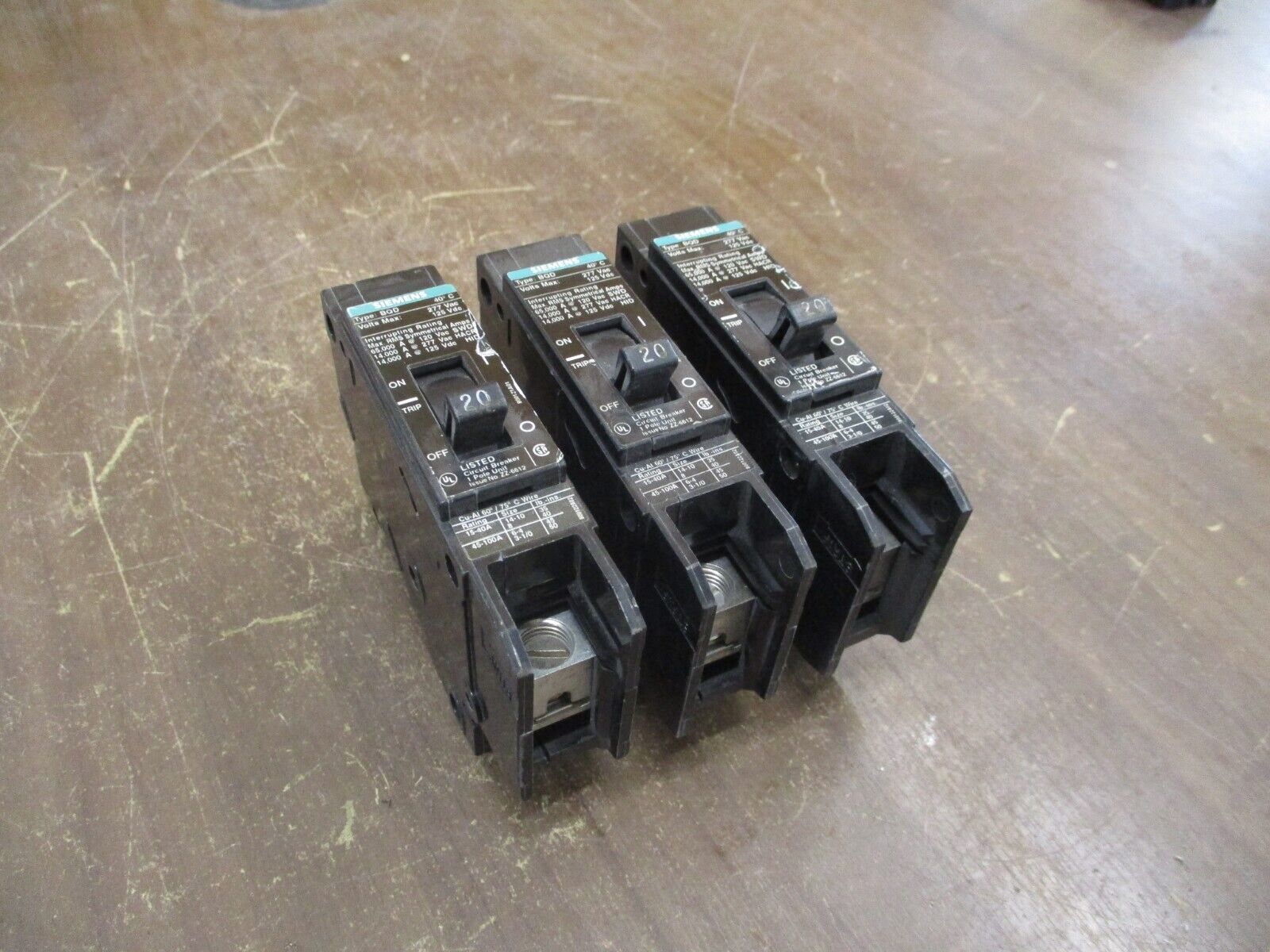 Siemens Type BQD Circuit Breaker BQD120BP 20A 277V 1P *Lot of 3* Used