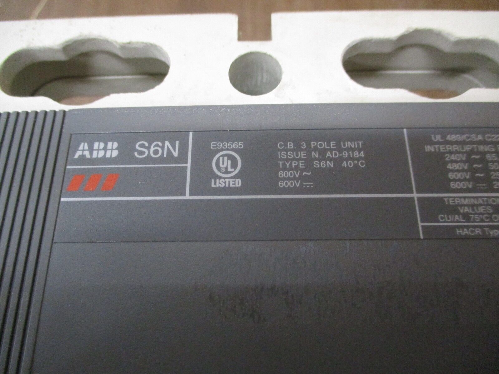 ABB SACE S6 Circuit Breaker S6N 600 600A 600V Used